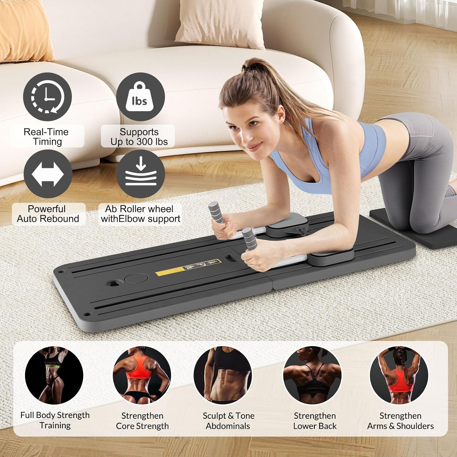 Pilates Reformer Machine,Pilates Reformer for Home Gym,Board Automatic Rebound Ab Roller ,Portable Abdominal Board for Low-Impact Core & Leg Training image number 6