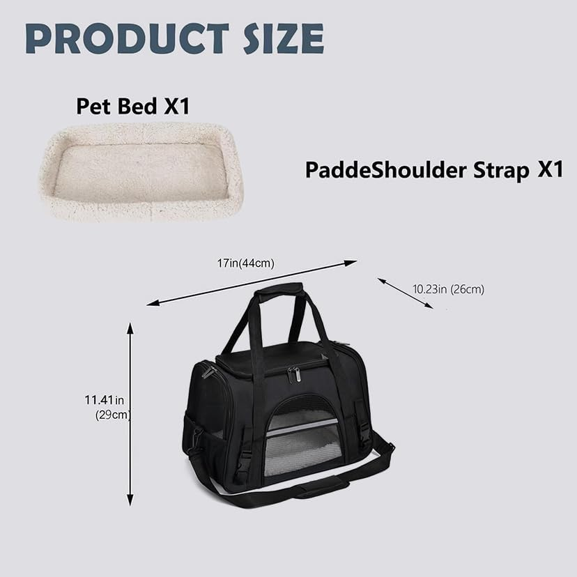 Pet Carrier Bag, Soft Sided Portable Handbag with Breathable Mesh Window, Removable Pet Pad and Locking Safety Zippers for Small Dogs, Cats and Small Animals, Black image number 5
