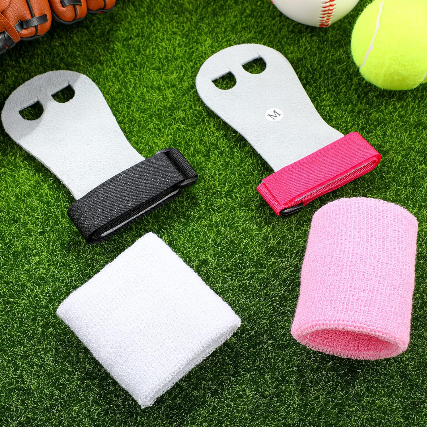 2 Gymnastics Grips Wristbands Sets for Kids Youth, Palm Protection and Wrist Support Sports Accessories for Workout Exercise - Orange, Blue image number 5