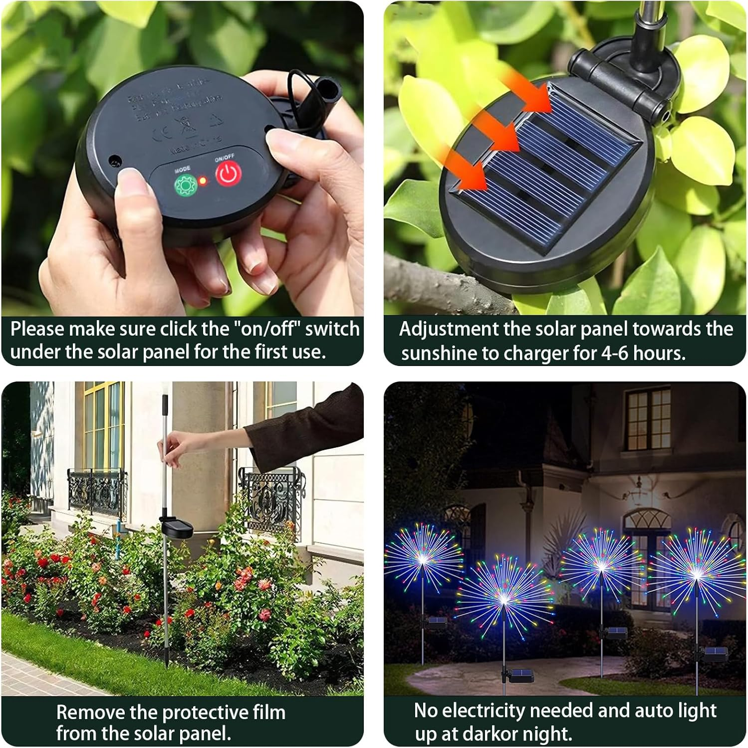 Solar Firework Lights, 2 Pack 240 LED Waterproof Solar Powered Garden Lights 8 Lighting Modes, Solar Twinkling Lights Outdoor for Garden,Yard, Patio, Party, Wedding, Christmas (120LED Colorful) image number 4