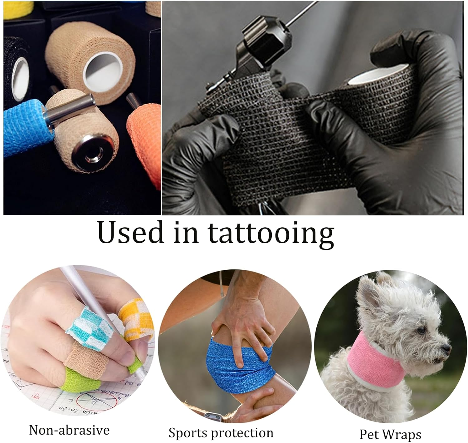 HOINCO Tattoo Machine Pen Cover Tape Wraps,200Pcs Tattoo Machine Covers and 6Pcs Tattoo Machine Tape Grip Wrap 2 X 5 Yards Self for Tattoo Supplies image number 4