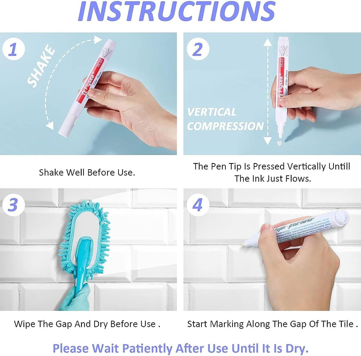 Grout Pen White, Tile Grout Pen, Pack of 3 Joint Pen, Joint Repair Pen, Waterproof Grout Pen, Repair Pen for Tiles, Wall, Floor Tile Grout, Kitchen, with 1 Roll of Masking Tape image number 5