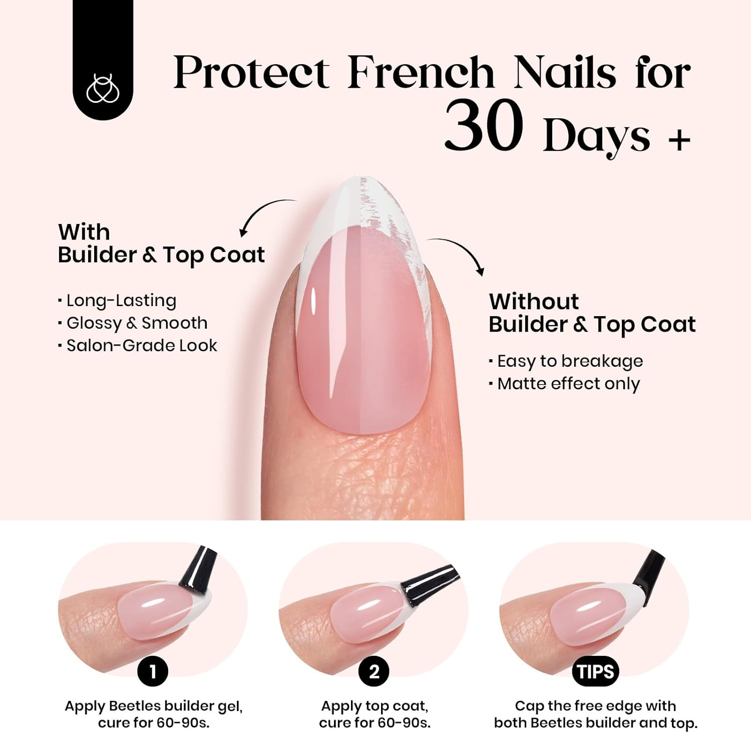 Beetles French Press on Nails 150Pcs Pink Short Square Fake Nails DIY 4 in 1 Nail Glue Pre-Applied Manicure DIY for Nail Extension image number 4