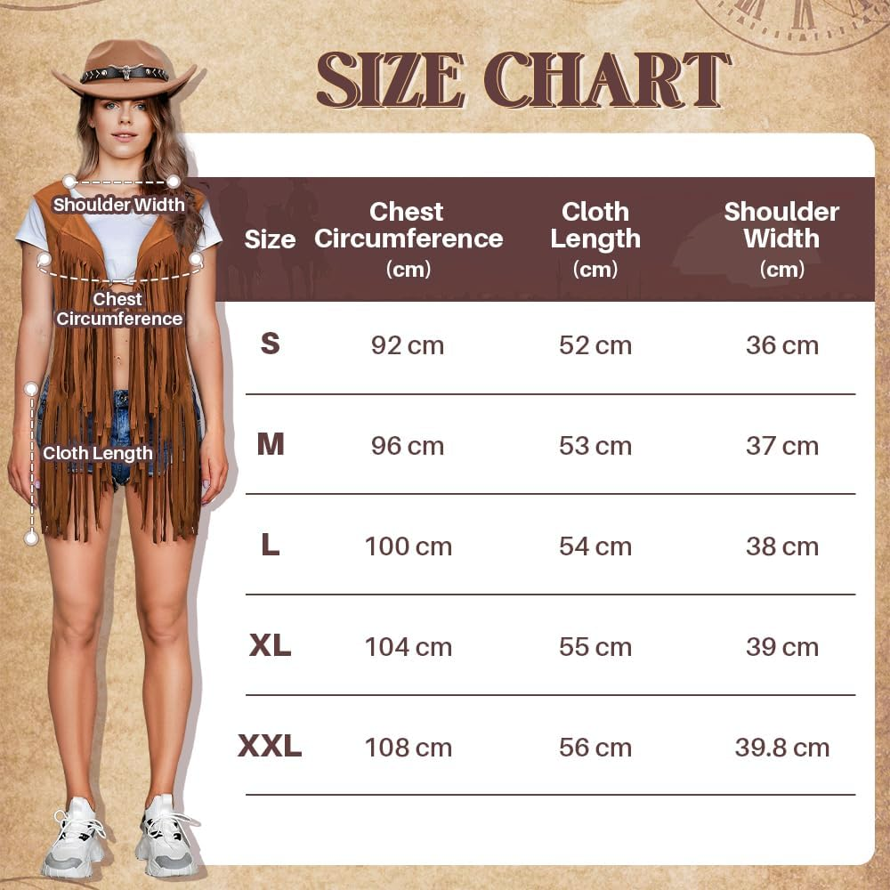 Slowton Western Outfits for Women - Cowgirl Outfit Costume Accessories with Fringe Vest Disco Cowboy Hat, Hippie Costume Outerwear for Halloween Cosplay Party 70S Retro Themed Party image number 4