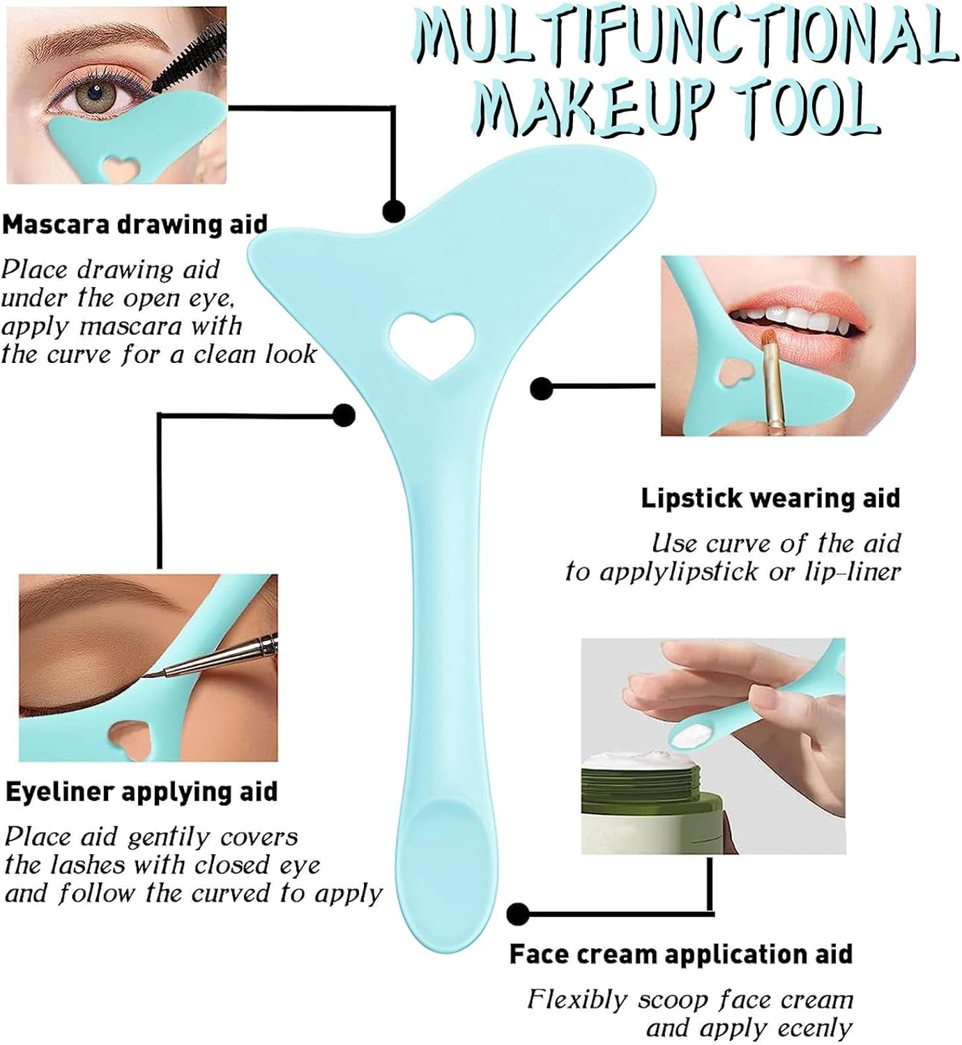 Eyeliner Stencils Tool Kit, 4Pcs Wing Tips, Eyeshadow Baffle, Eyeliner Aid for Beginners & Makeup Masters - Blue image number 6