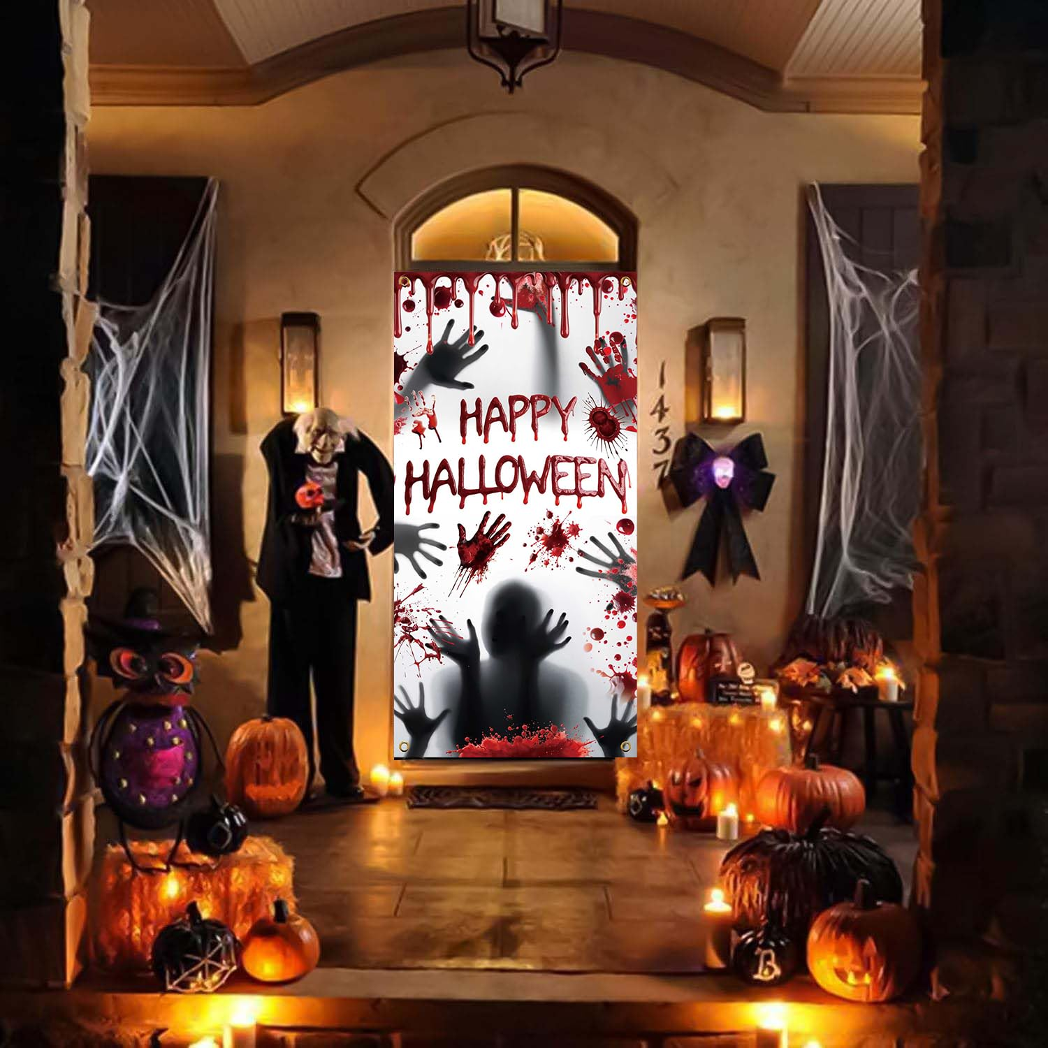 Halloween Door Decorations Halloween Door Cover Large Fabric Decorations for Front Door Porch Sign for Halloweens Party Decorations (B)