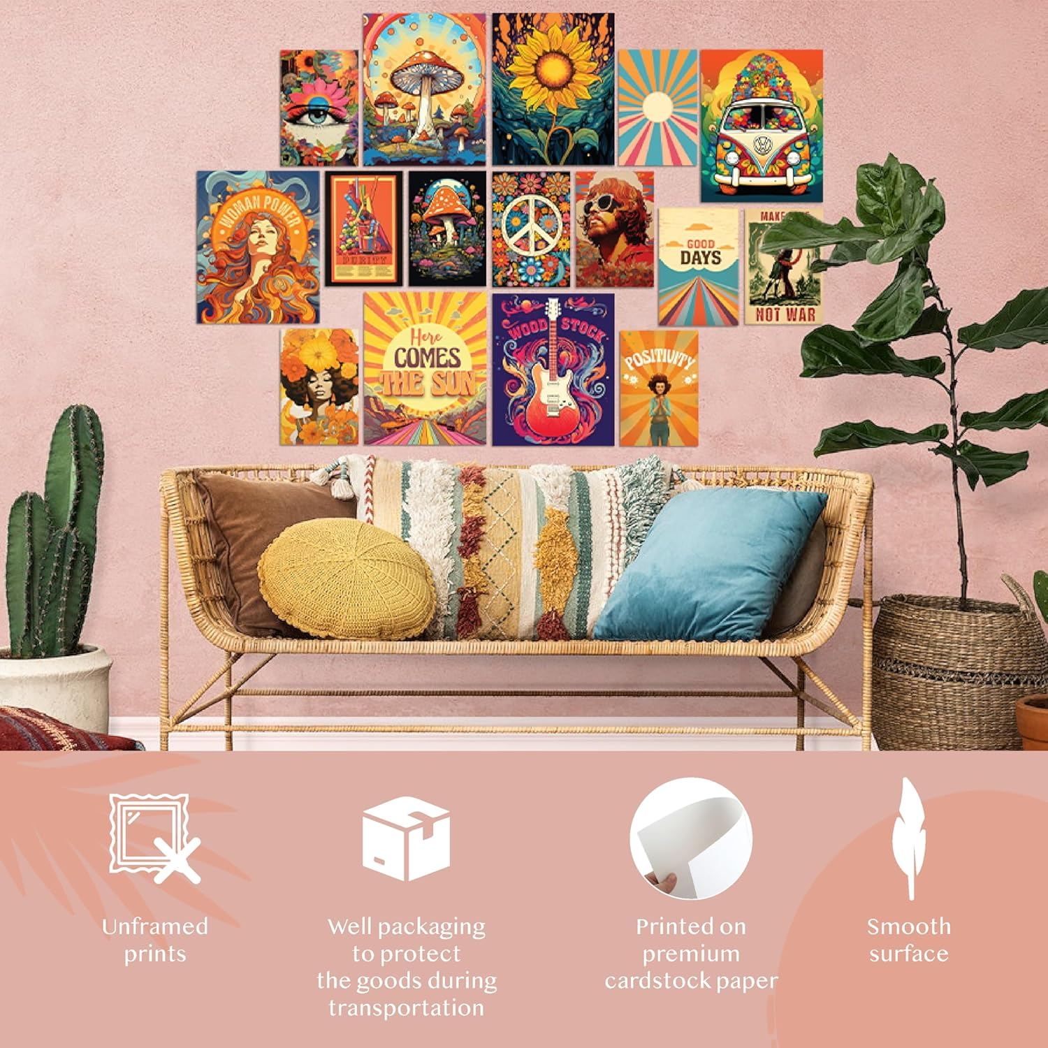 97 Decor Hippie Room Decor for Bedroom Aesthetic - Hippy Retro Room Decor, Hippie Wall Decor, Hippie Posters, Vintage 60S 70S Decor Poster, Groovy Decor Home, Boho Indie Trippy Dorm (8X10 | 20X25Cm Unframed) image number 2