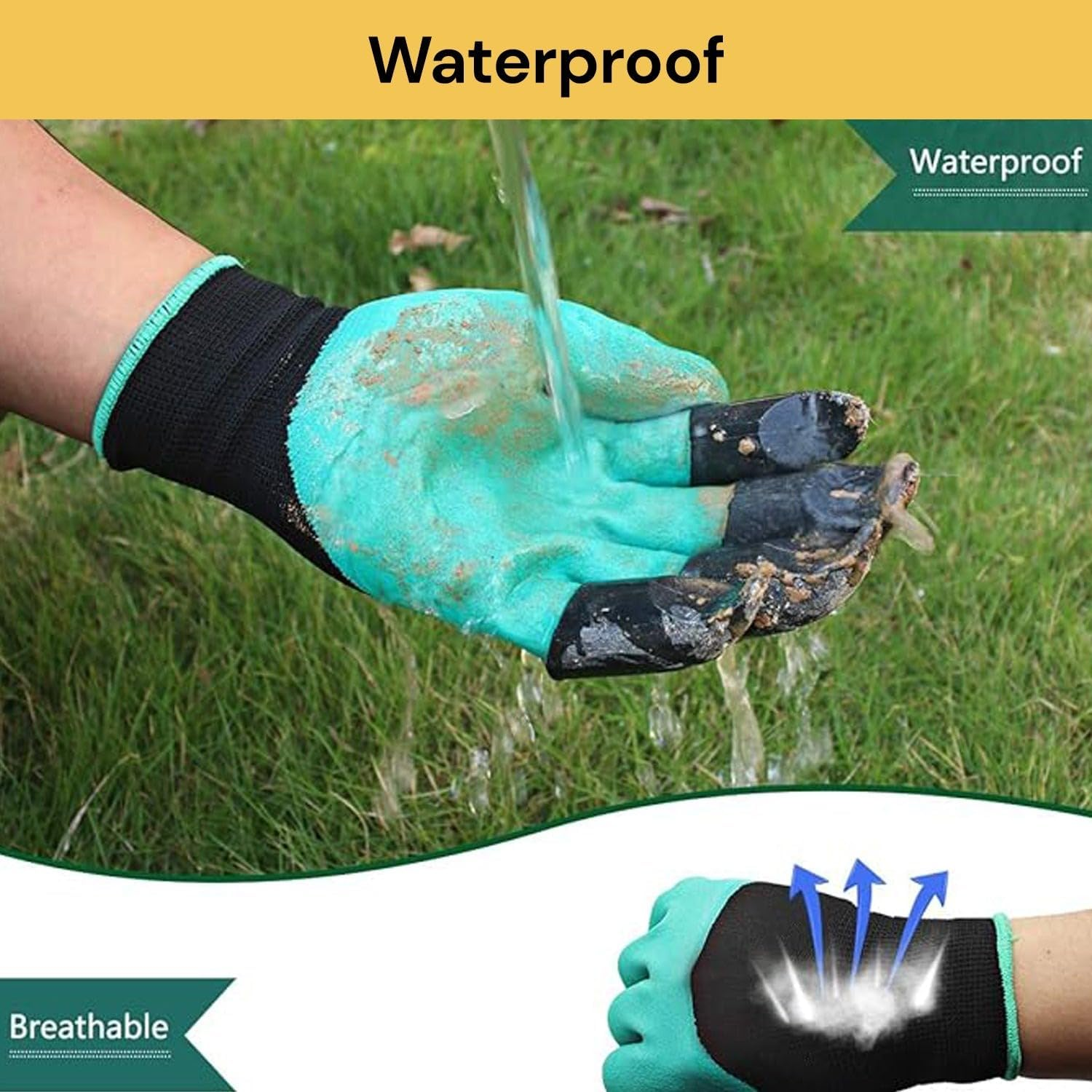 Garden Genie Gloves with Claws, Waterproof and Breathable Garden Gloves for Digging Planting, Best Gardening Gifts for Women and Men (Green Claw 1 Pairs) image number 3