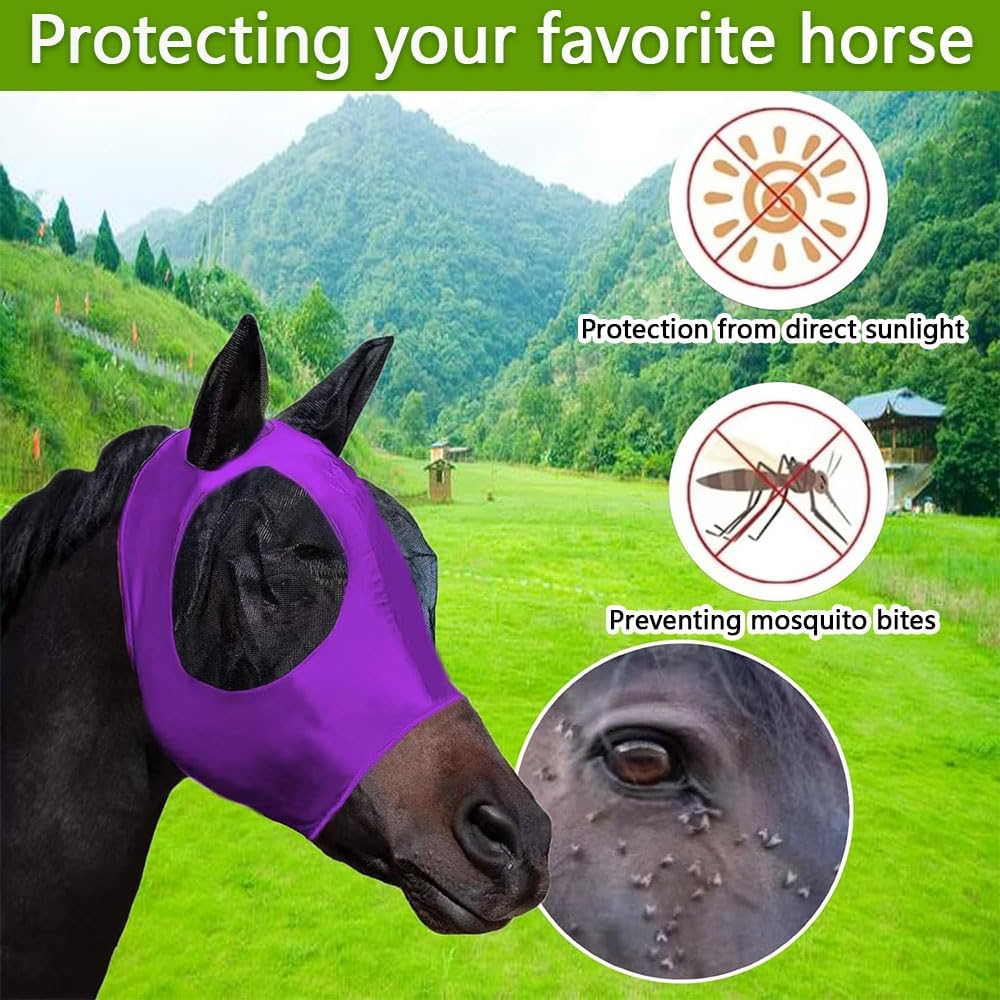 Fly Masks for Horses with Ears &ndash; Set of 3 Comfort-Fit Horse Fly Masks with UV Protection, Breathable Stretch Fabric, Soft and Lightweight for Small, Medium, and Large Horses image number 4