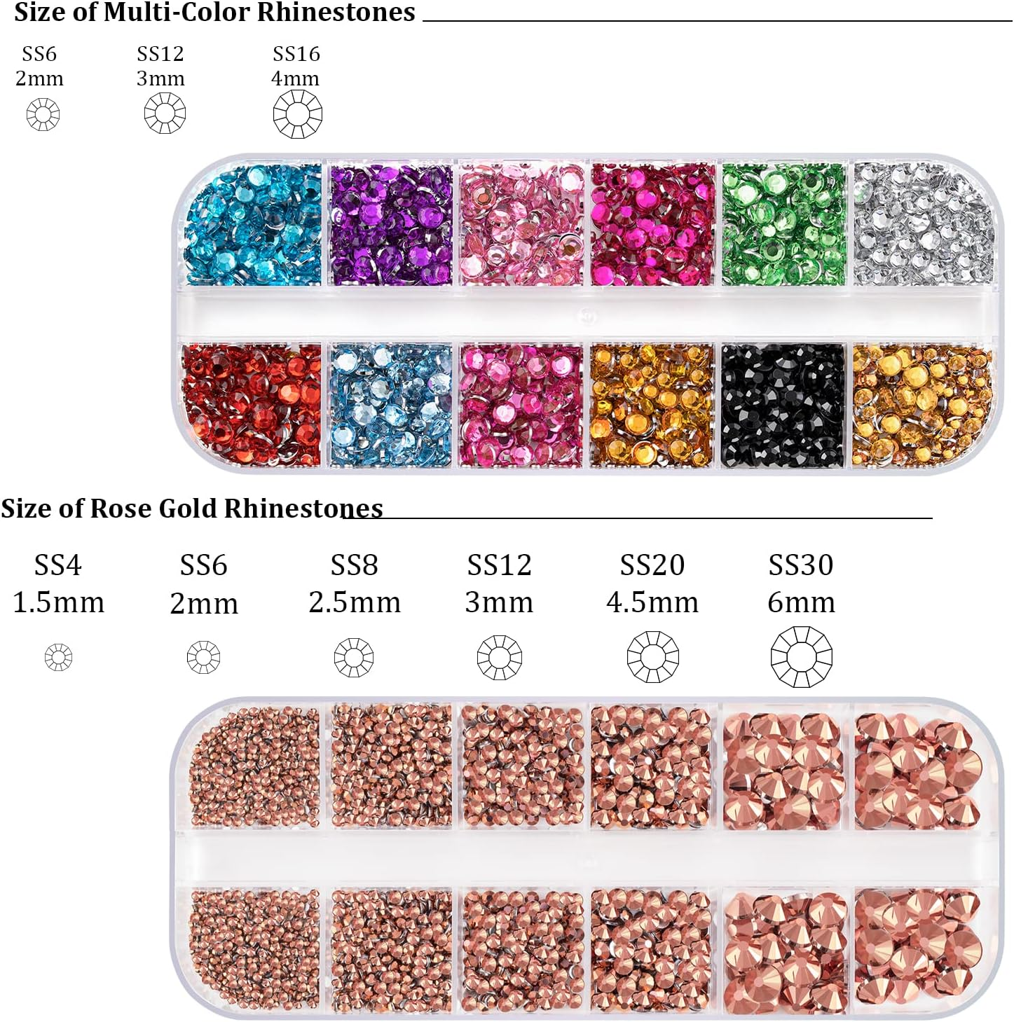 Nail Rhinestones 4520PCS 1.5-6Mm Colorful Rose Gold round Flatback Crystal Shine Diamonds for DIY Crafts Nail Art image number 6