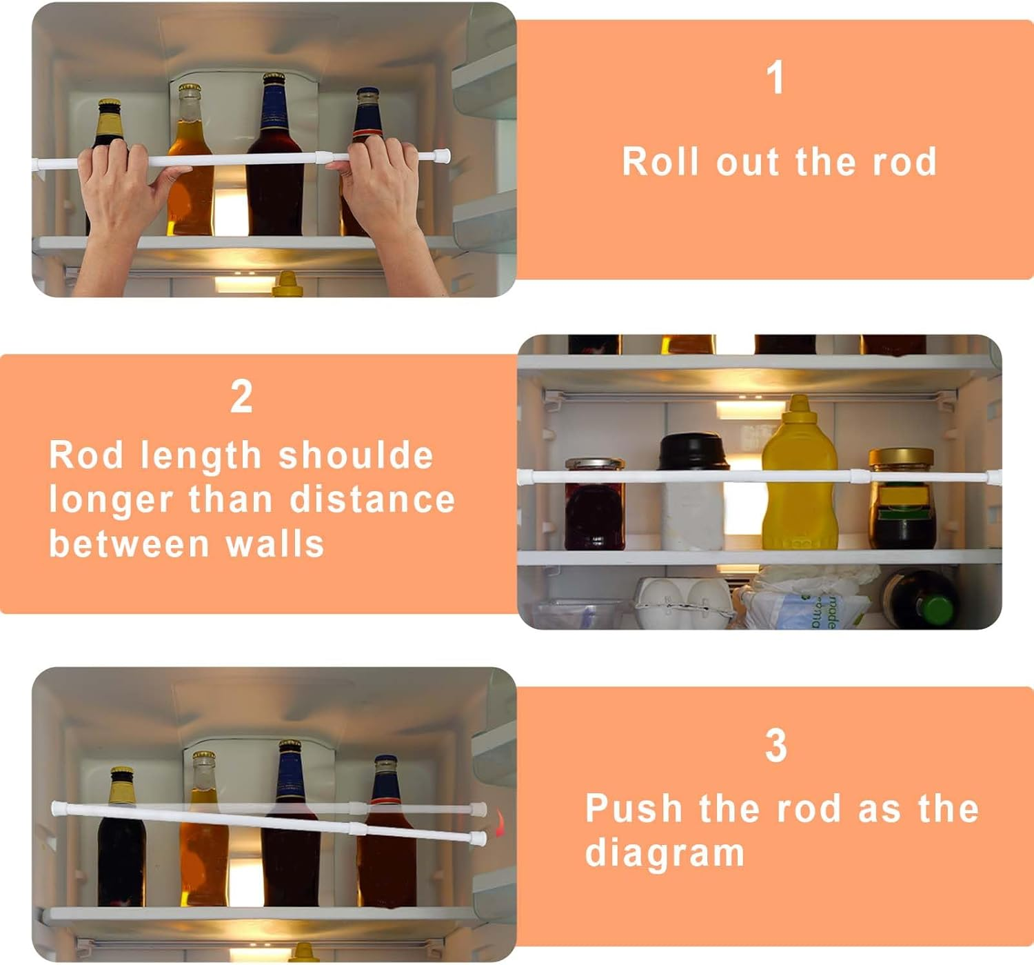 4Pcs Rv Refrigerator Bars, 9.8-15.7Inch White Adjustable Rv Fridge Tension Bars Metal Rv Fridge Bars for Holding Food Drinks Rv Refrigerator Accessories image number 5