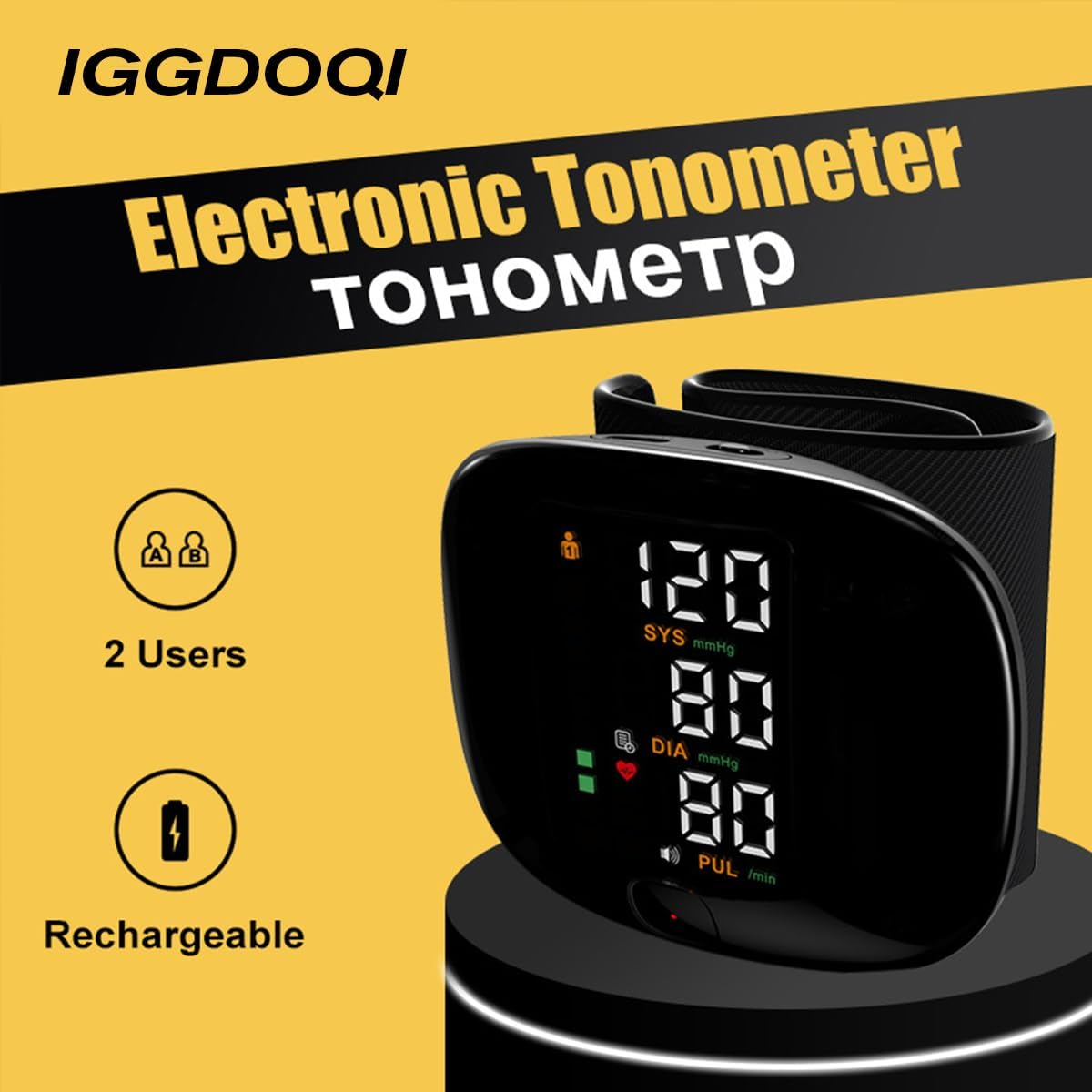 Wrist Blood Pressure Monitor LED Display, IGGDOQI Touch Screen Wrist Blood Pressure Cuff with Voice Broadcast & One Button Operation, 99X2 Reading Memory Wrist BP Monitor with Carrying Case (Black) image number 6