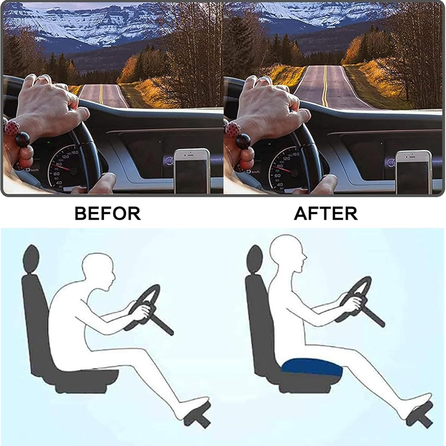 AIJOY Adult Car Booster Seat, Portable Car Seat Cushion Pad for Driving, Soft Car Seat Cushion for Height, Effectively Increase the Field of View by 10Cm/ 3.9In, for Car Office Home, Black