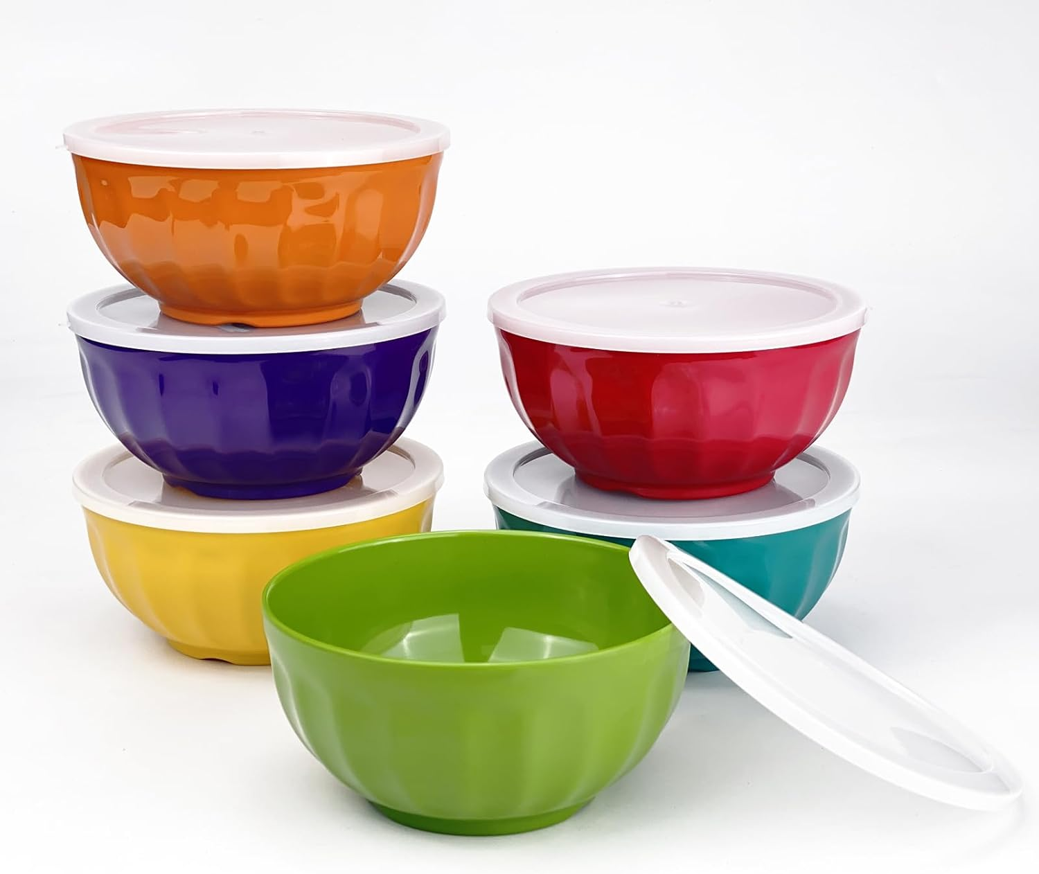 Yalin Melamine Bowls Set, 6 Inch 100% Melamine Cereal/Soup/Salad Bowls, 28Oz, Set of 6 in 6 Assorted Colors, Shatter Proof and Dishwasher Safe, BPA Free (With Lid)