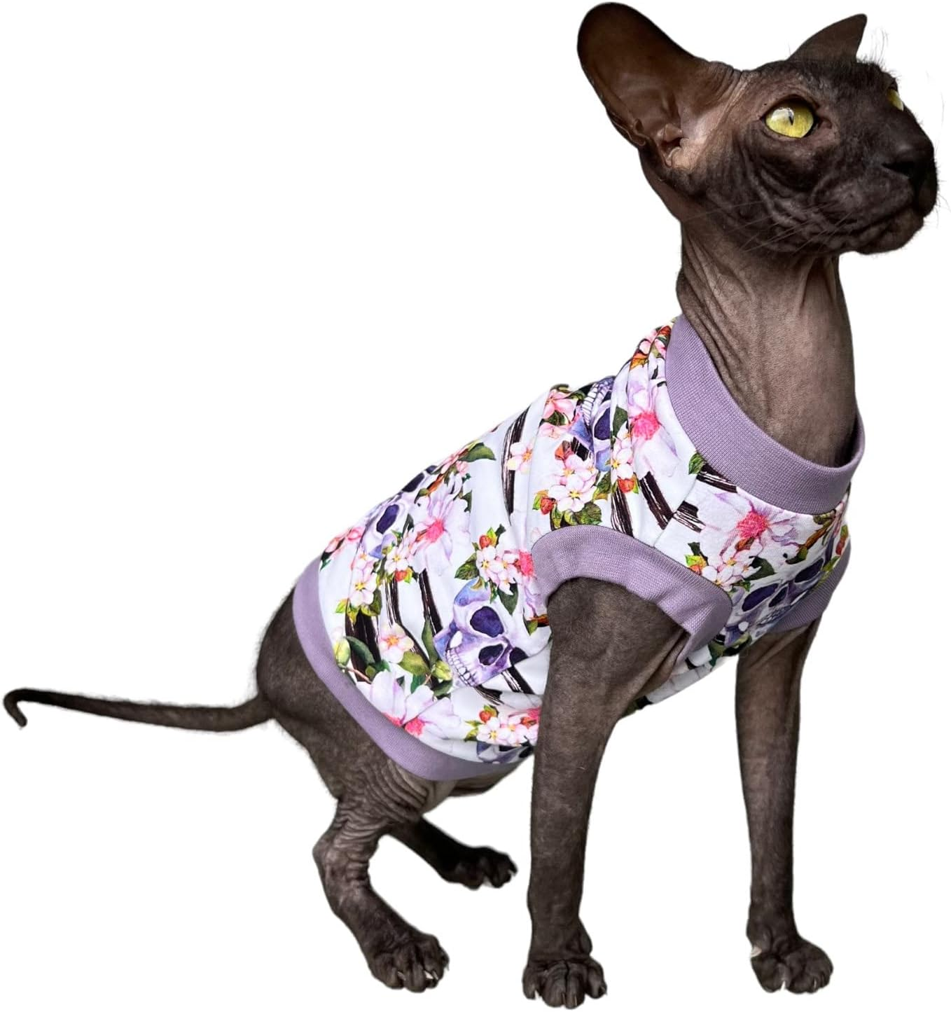 Kotomoda Purple Skull Cat T-Shirt for Sphynx and Naked Cats (Small) image number 1