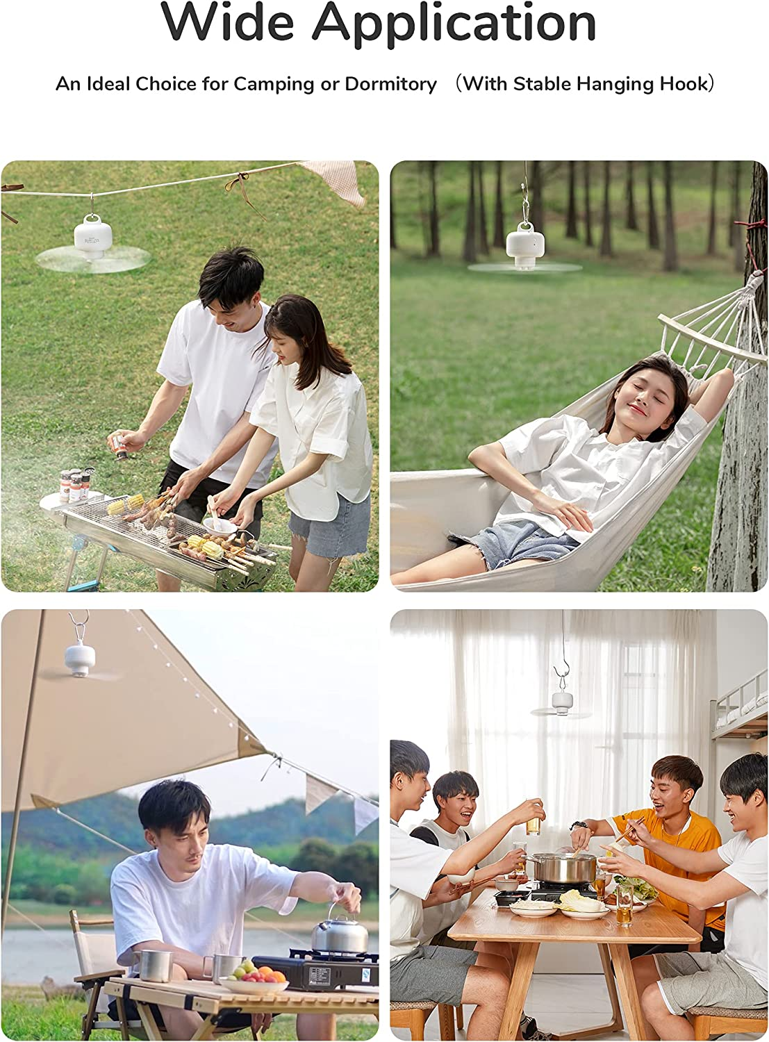 JISULIFE 8000Mah Camping Fan Battery Operated, USB Rechargeable with Remote Control, Removable Fan Blades, Hanging Hook, Timer, 4 Speeds for Outdoor-White image number 5