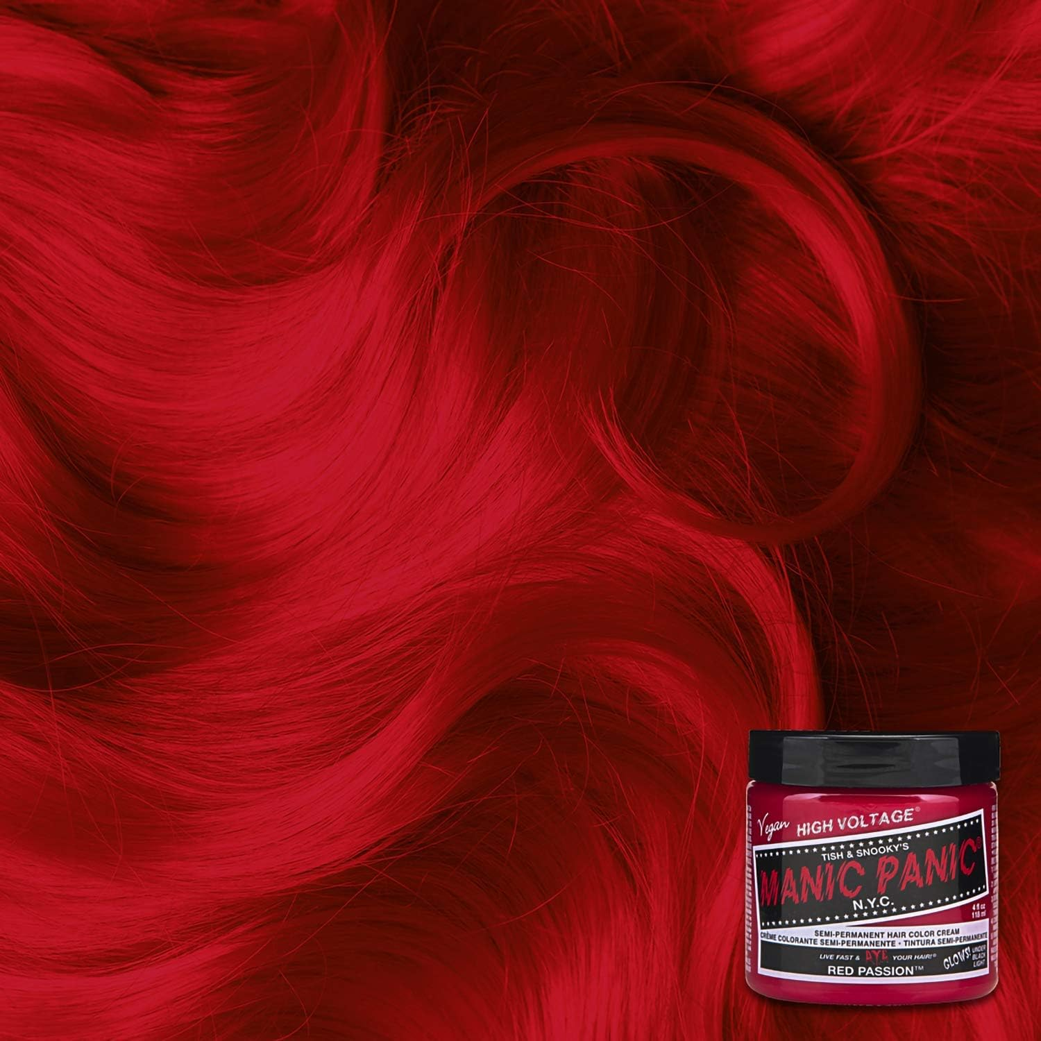 MANIC PANIC Red Passion Hair Dye &ndash; Classic High Voltage - Semi Permanent Hair Color - Glows in Blacklight - Medium Strawberry Red Shade with Pink Tint - Vegan, PPD & Ammonia Free - for Coloring Hair image number 2
