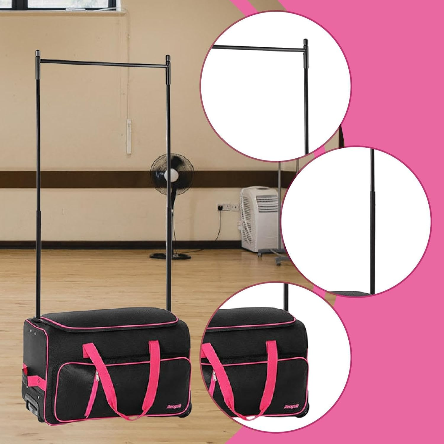 Motivetech Dance Bag with Clothes Stand, Sturdy Suitcase Dance Garment Bag for Sports Travel, Black Red, as Described - Black Red image number 3