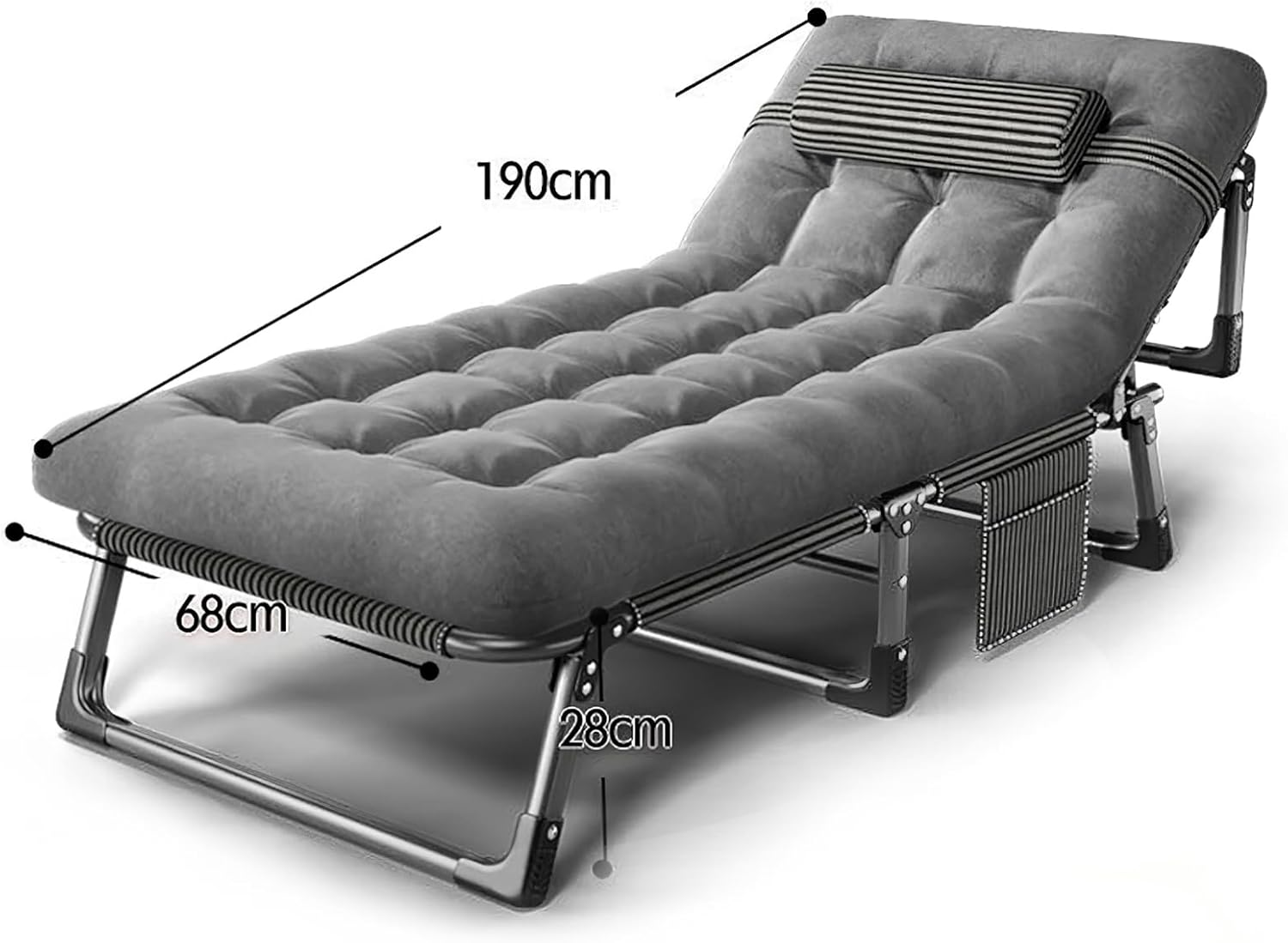 WAKYME Outdoor Lounges Chair Foldable Camping Chair, Adjustable Reclining Patio with Thick Padded, Lounge Chair for Outside, Folding Camping Chair for Garden, Lawn, Beach (Grey) image number 5