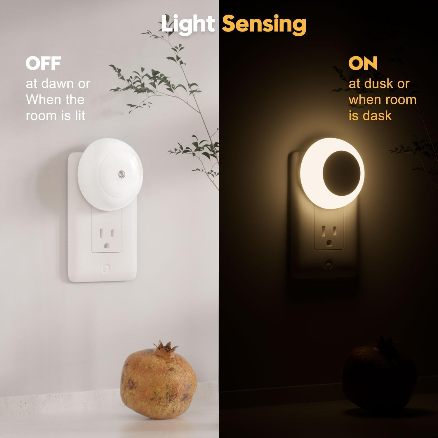 3 Pack Plug in Night Lights Wall Dusk to Dawn Sensor Warm Night Light 0.5W Nightlight for Bedroom Bathroom Hallway Kitchen AU Plug (Round) - 3 Pack image number 6