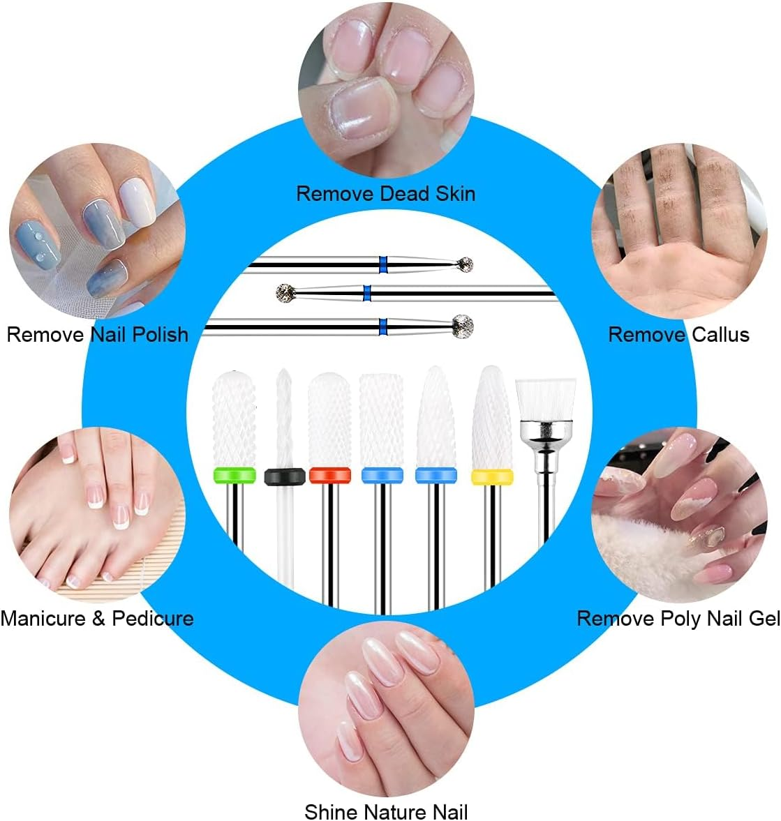 URAQT Ceramic Nail Drill Bits Sets, 10 Pcs Electric Nail Drill Bits Kit 3/32", Professional Cuticle Polishing Bits for Acrylic Gel Nails, Electric Nail Files Manicure Pedicure Drill Tool image number 2