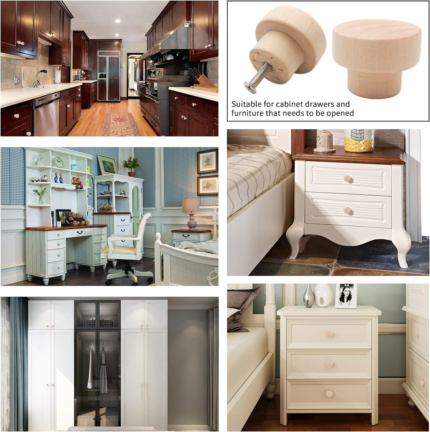 15 Pieces Wooden Knobs Flat Top round Cabinet Handles 40Mm Unfinished Wooden Dresser Drawer Knobs Kitchen Cabinet Handles image number 5