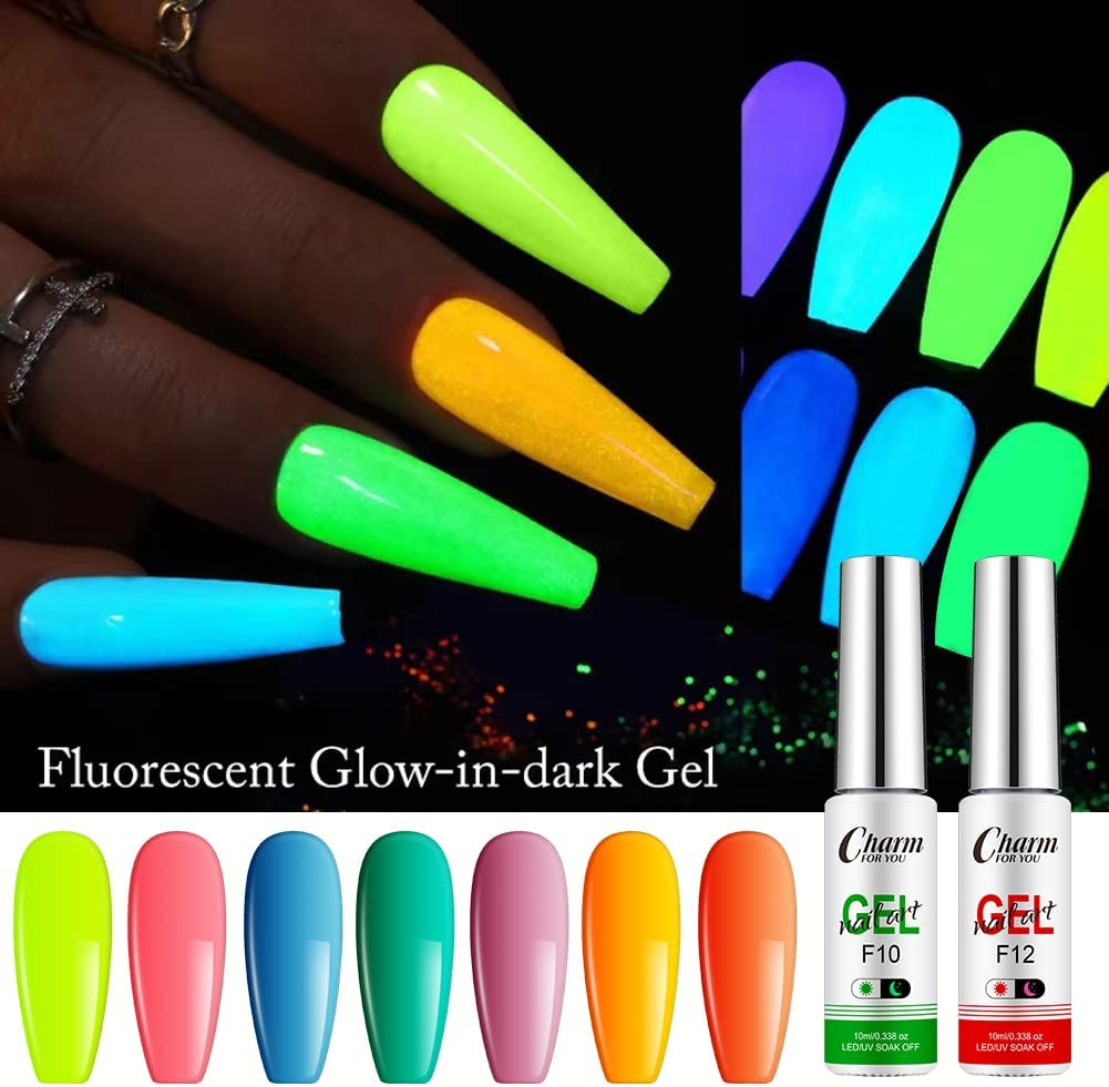 Glow in the Dark Gel Nail Polish, Neon Gel Paint Kit 12 Colors, Luminous Painting Drawing Gel Liner, Pulling Lines and DIY Nail Art, Gifts for Women