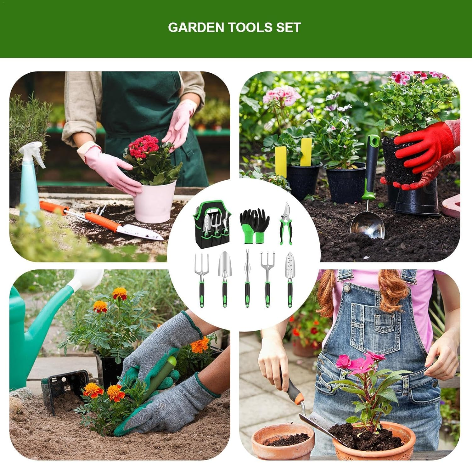 Outdoor Gardening Supplies - Metal Portable Gardening Supplies Hand Tools,18X Hand Pruning Tools with Storage Bag, Garden Tools with Rubber Handle for Gardening image number 2