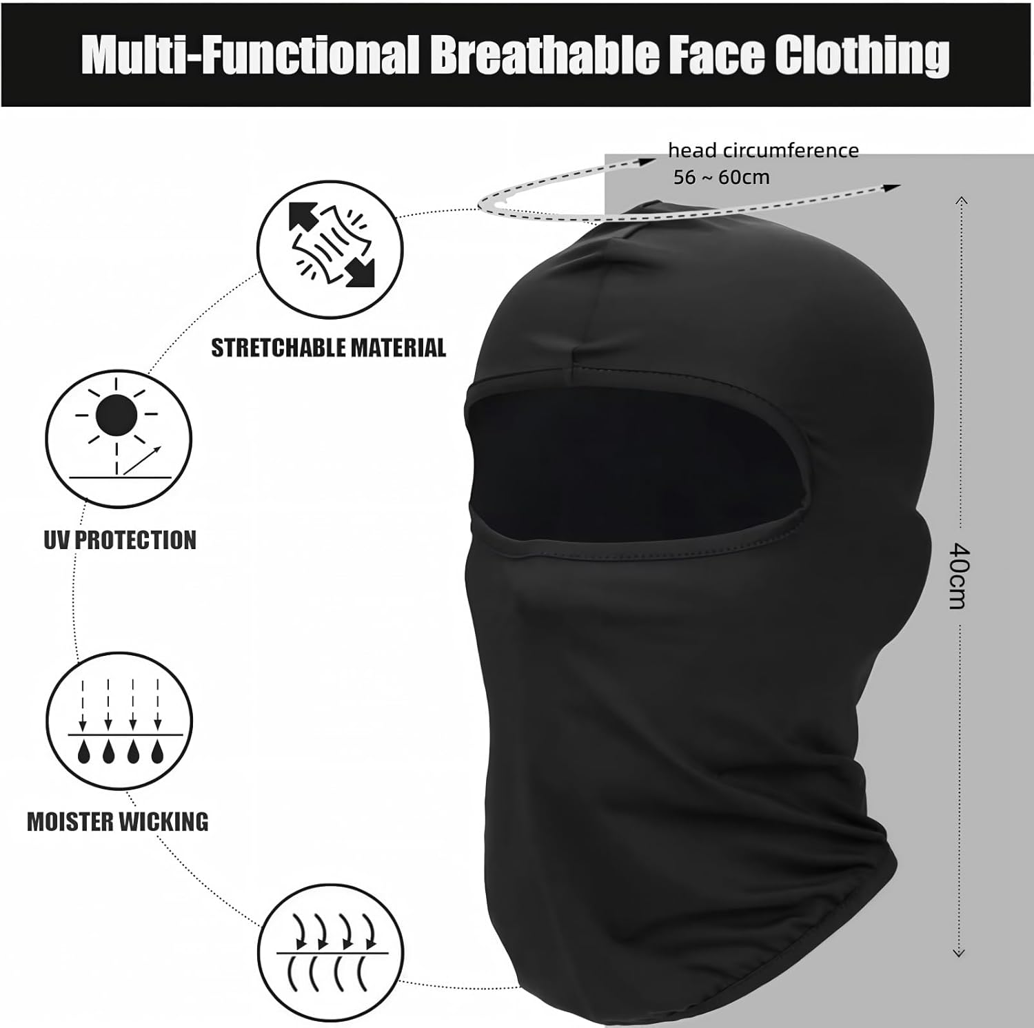 2Pcs Ski Mask Balaclava for Men & Women ，Summer Motorcycle UV Face Protection Neck Gaiter, Breathable Full Face Mask for Cycling, Fishing, Outdoor Sports