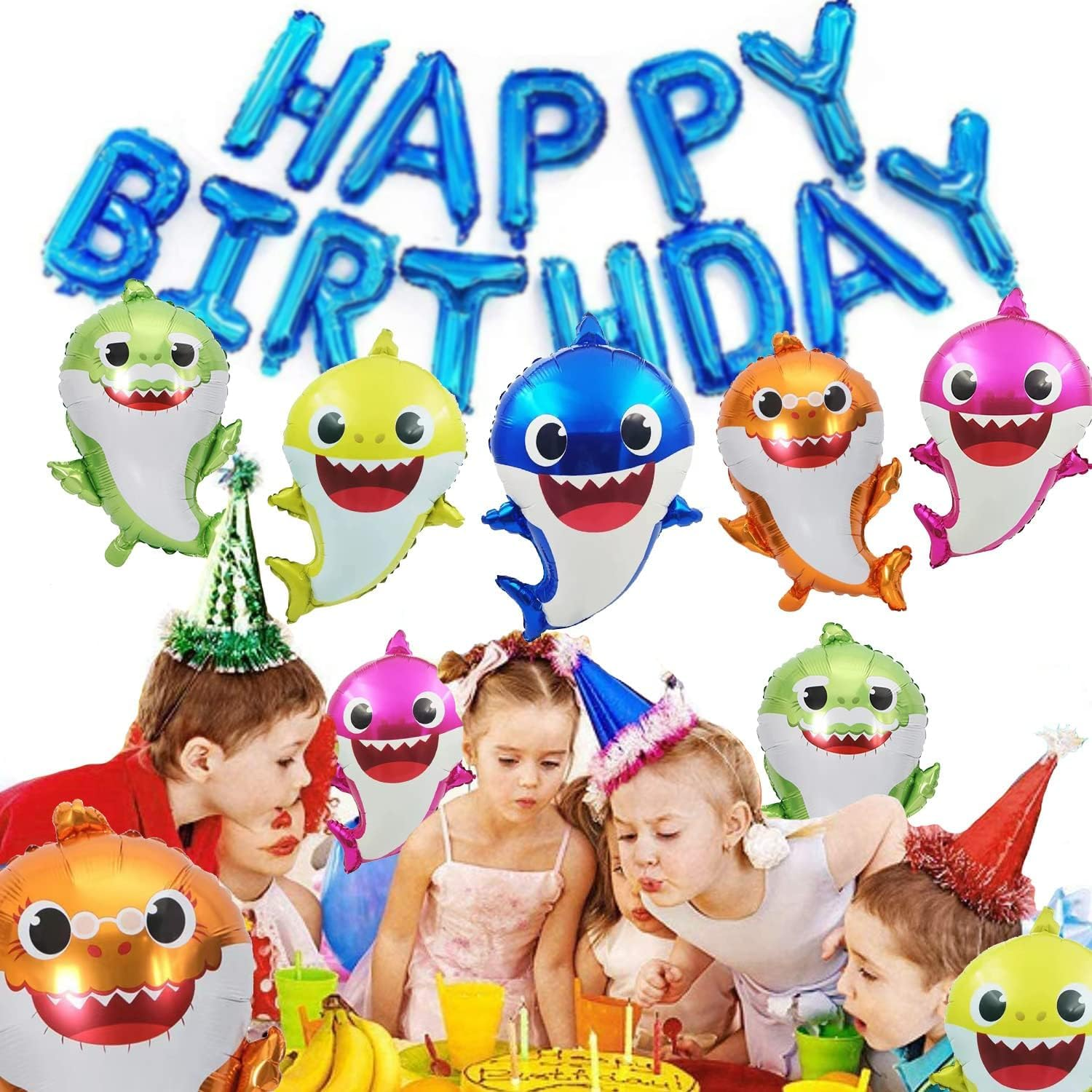 DAPIN Baby Shark Party Decorations, 5 Packs of Shark Helium Balloons 24 Inches for Ocean Themed Parties, Undersea Parties, Baby Shark Family Themed Birthdays image number 5