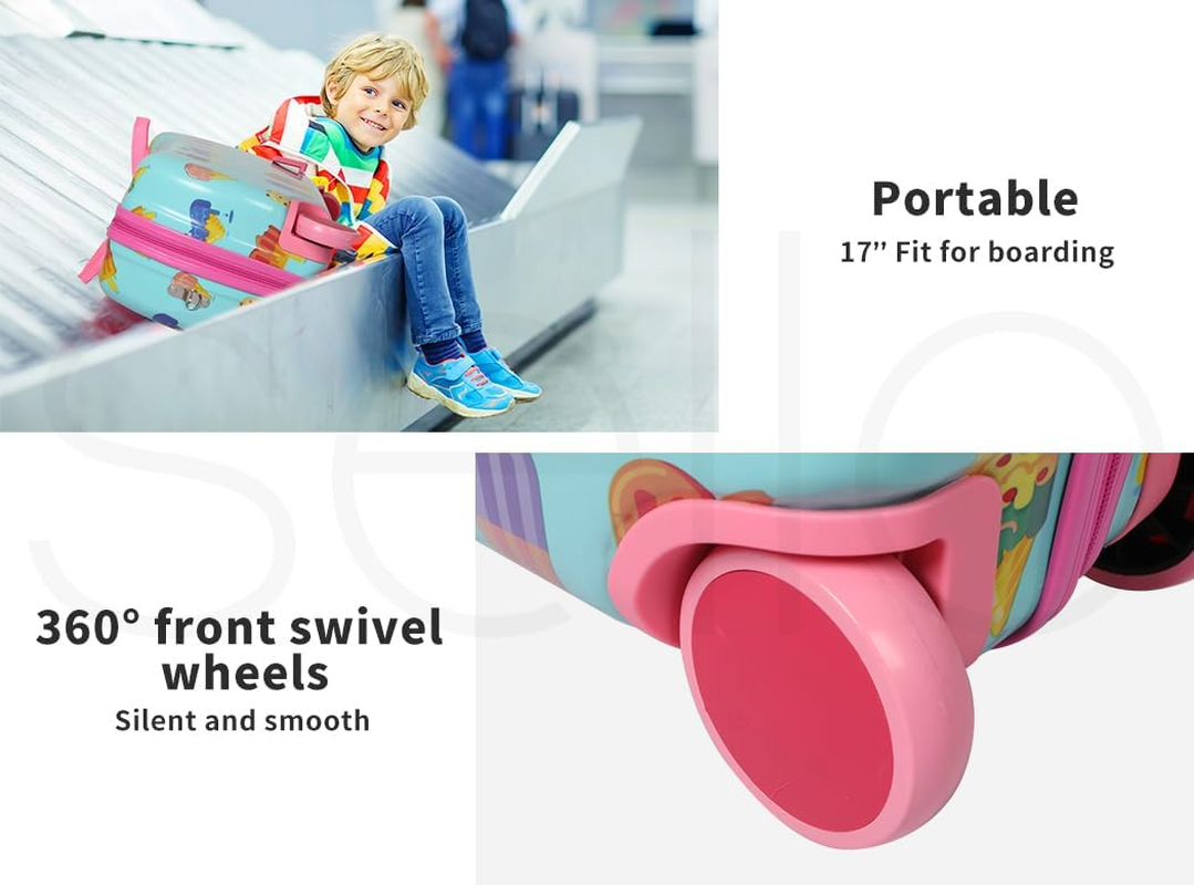 Bopeep Kids Ride-On Suitcase Scooter Children 2-In-1 Travel Rolling Luggage Organizer Carry-On Bag Trolley, W/Spinner Wheels, Shoulder Strap, for Kids Toddlers, Waterproof Shell(Ice Cream Pattern) image number 2