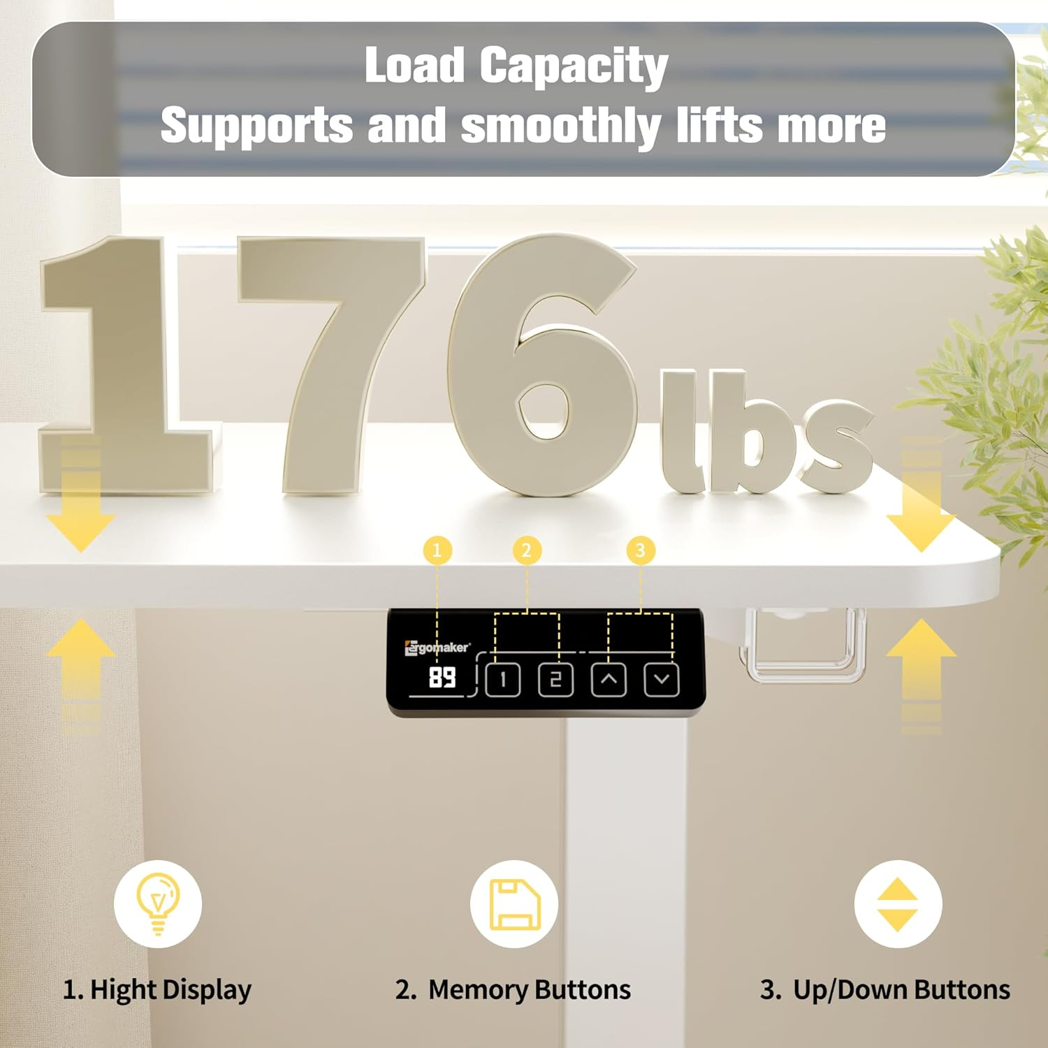 ERGOMAKER Corner Electric Standing Desk, 129 * 50Cm Height Adjustable L Shaped Desk, Stand up Desk with Splice Board, Sit Stand Desk with Memory Smart Handset(White Frame + White Desktop) image number 2