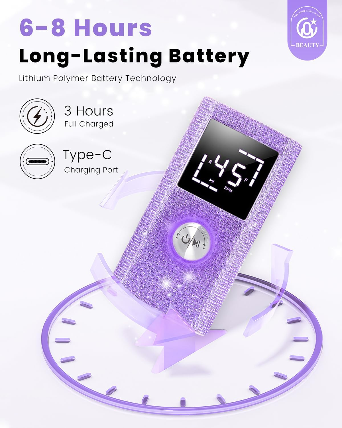 Cozyzen Cordless Electric Nail Drill, 45000 RPM Rechargeable Diamond E-File, Portable & Low Noise for Acrylic/Gel Nails, Manicure & Pedicure - Professional & Home Use - Peacock Blue image number 3