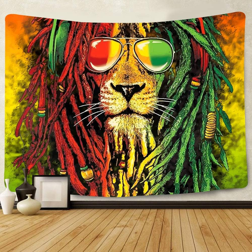 Simsant Rasta Rastafarian Tapestry Lion Head Bob Tapestry Wall Hanging Backdrop for Living Room Bedroom Dorm Psychedelic Decor Tapestry (80"X60") image number 3