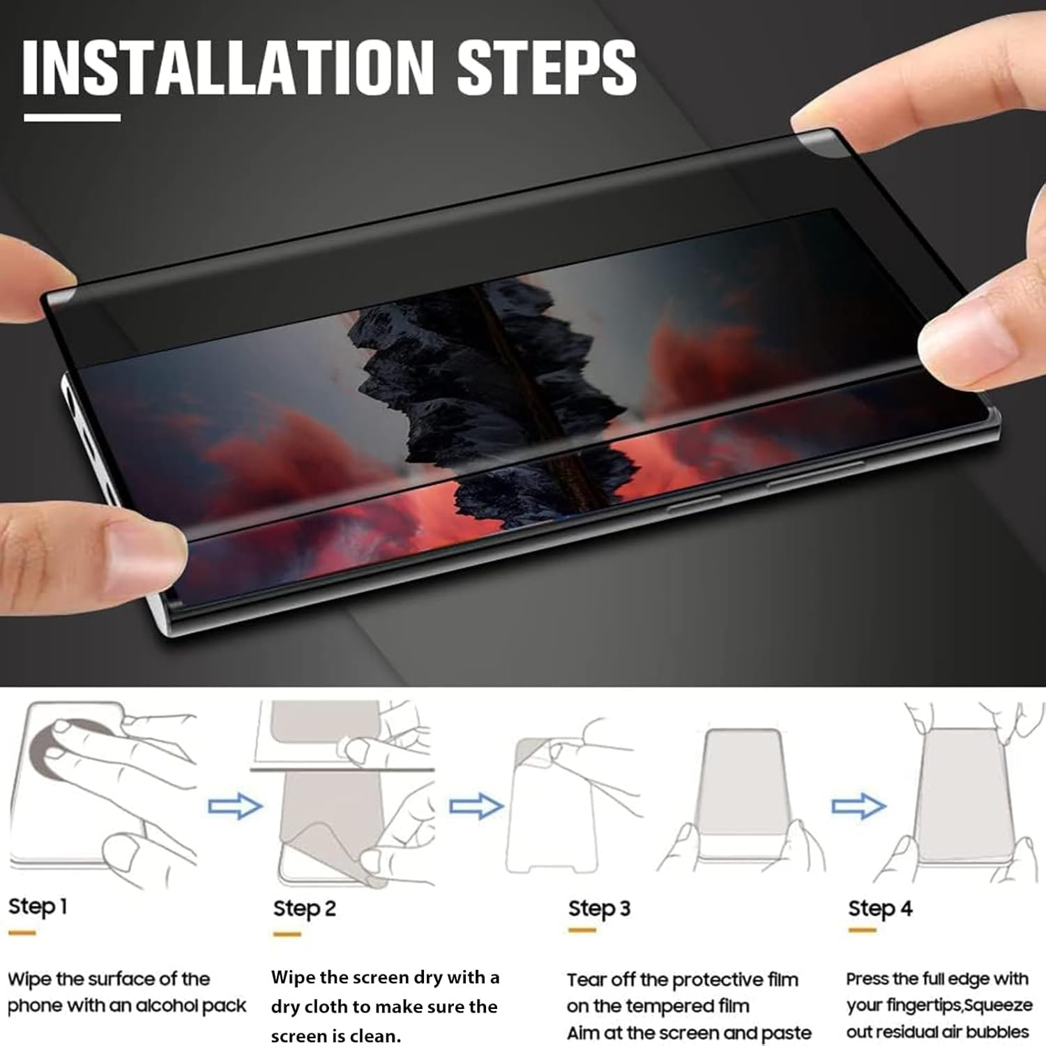 (2+2PCS) RUNGOS for Samsung S23 Ultra Privacy Screen Protector Tempered Glass with Camera Lens Protector [Fingerprint Sensor Friendly] anti Spy Privacy Screen for Galaxy S23 Ultra Screen Protector 12 image number 5