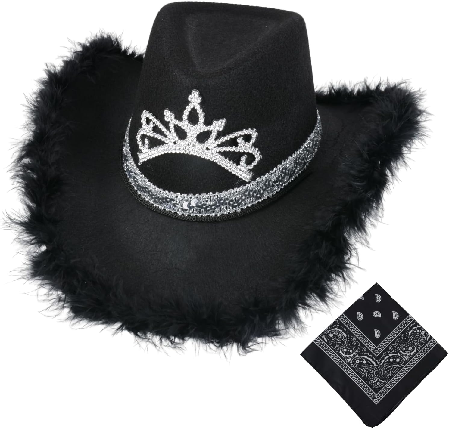 Black Cowboy Hat with Feathers Crown for Women Ideal for Bachelorette Parties Halloween Costume and Themed Events image number 4