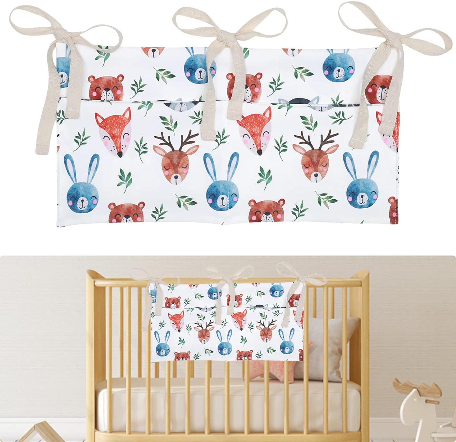 Winmany Baby Crib Organizer Cot Caddy Bed Storage Bag 2 Pockets Bedside Hanging Diaper Nursery Organizer for Diapers Toys Clothing (Animal) image number 6
