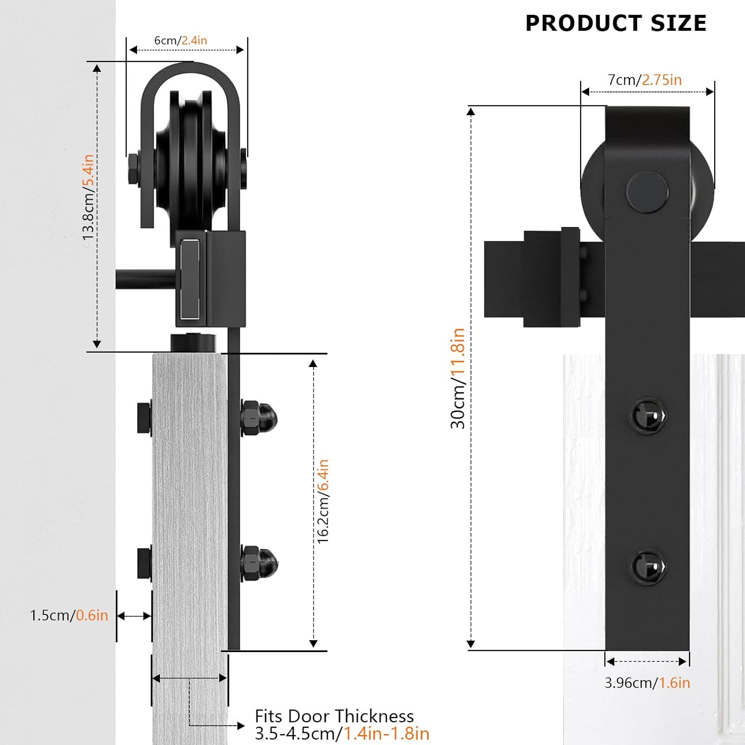 1.83M/6FT Sliding Barn Door Hardware Kit, Heavy Duty Carbon Steel, Smooth and Quiet Operation, DIY Sliding Barn Door Kit Fit 36"-40" Wide Door Panel for Bedroom Living Room Sliding Barn Door Hardware image number 3