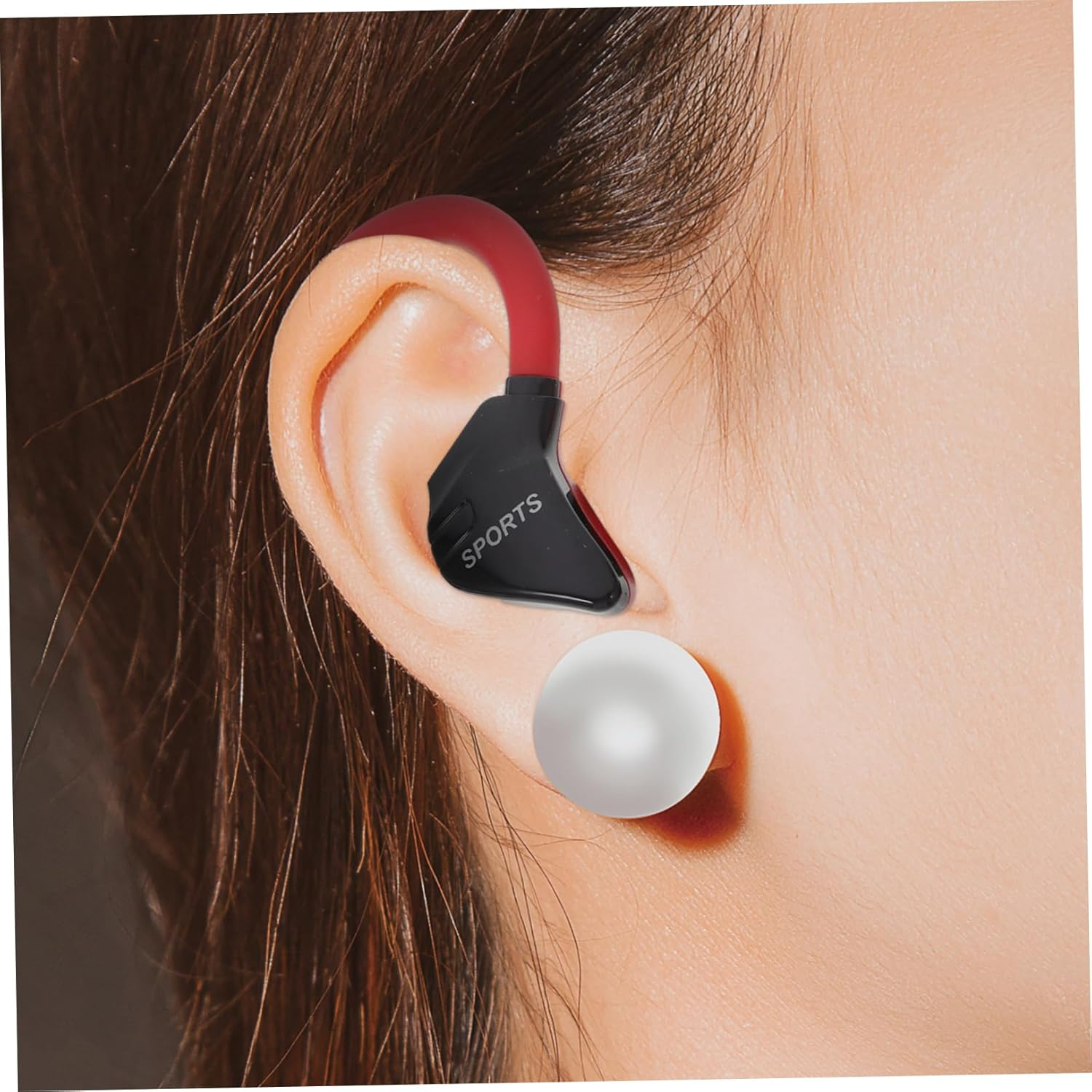 HEALSOPTHY Wired Ear Hook Earphones for Running Noise Isolating Sweat-Proof Corded Earbuds for Active Lifestyle Red Wired Headset for Cell Phone Sports image number 2