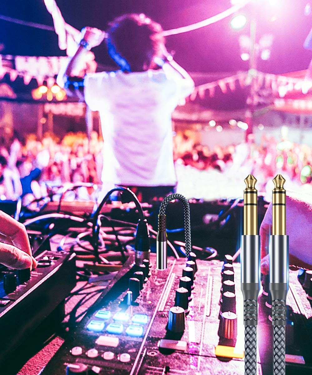 Elebase 1/4 Inch TRS Instrument Cable 3M 2-Pack,Straight 6.35Mm Male Jack Stereo Audio Interconnect Cord,6.35 Mm Balanced Line for Electric Guitar,Bass,Keyboard,Mixer,Amplifier,Amp,Speaker,Equalizer