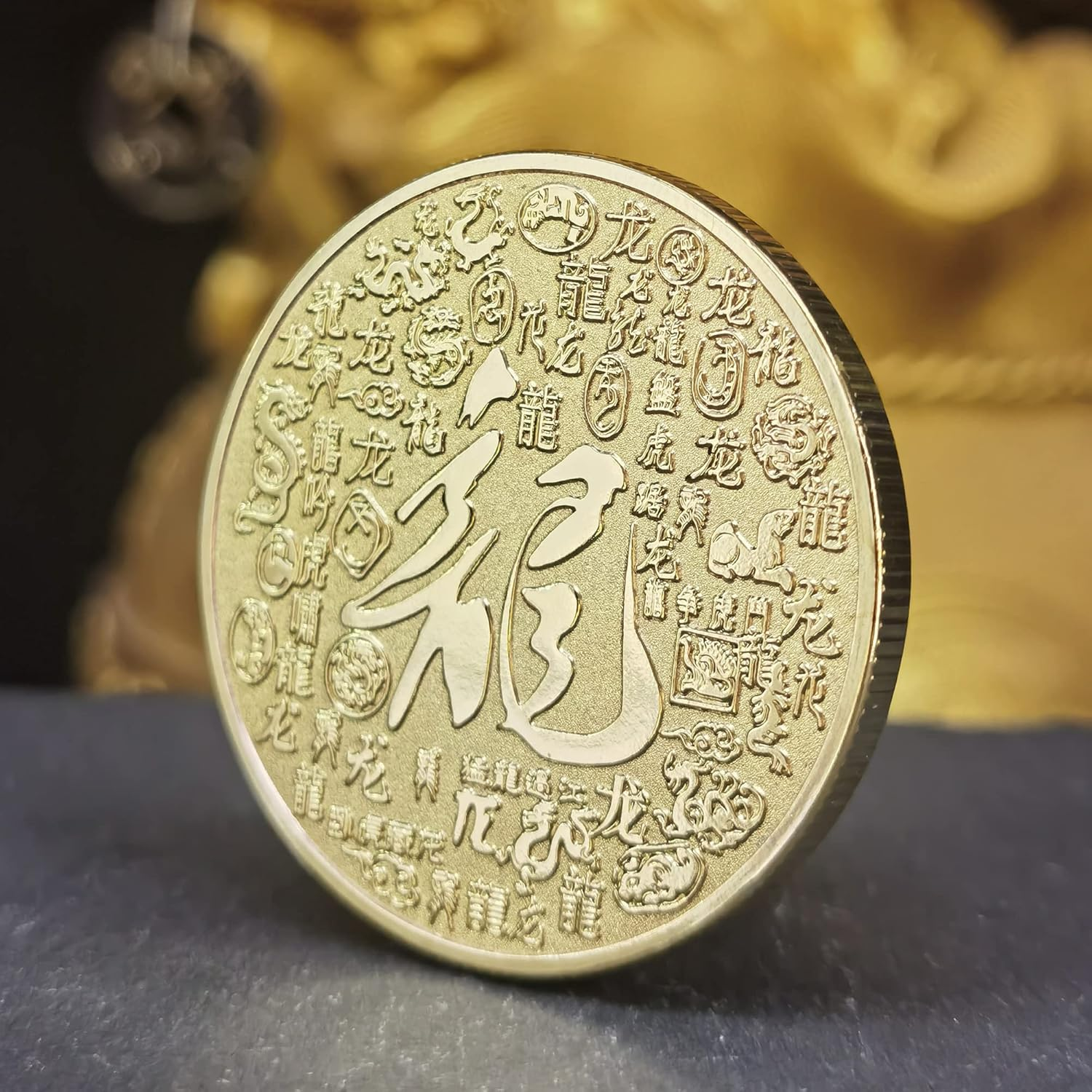 Soaring Chinese Dragon Gold Lucky Coin - Lottery Ticket Scratcher Tool - Good Luck Chinese Challenge Coin image number 2