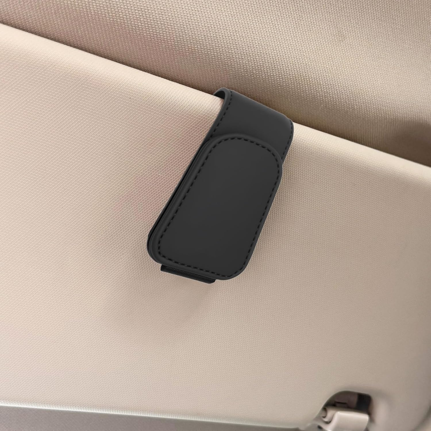 2Pcs Car Sunglasses Holder Clip, Black Magnetic Car Eyeglass Clip, Sunglasses Holder Car, Genuine Leather Car Sunglasses Rack, Sun Visor Suv Interior Eyeglass Clip, General Motors Interior Accessories image number 3