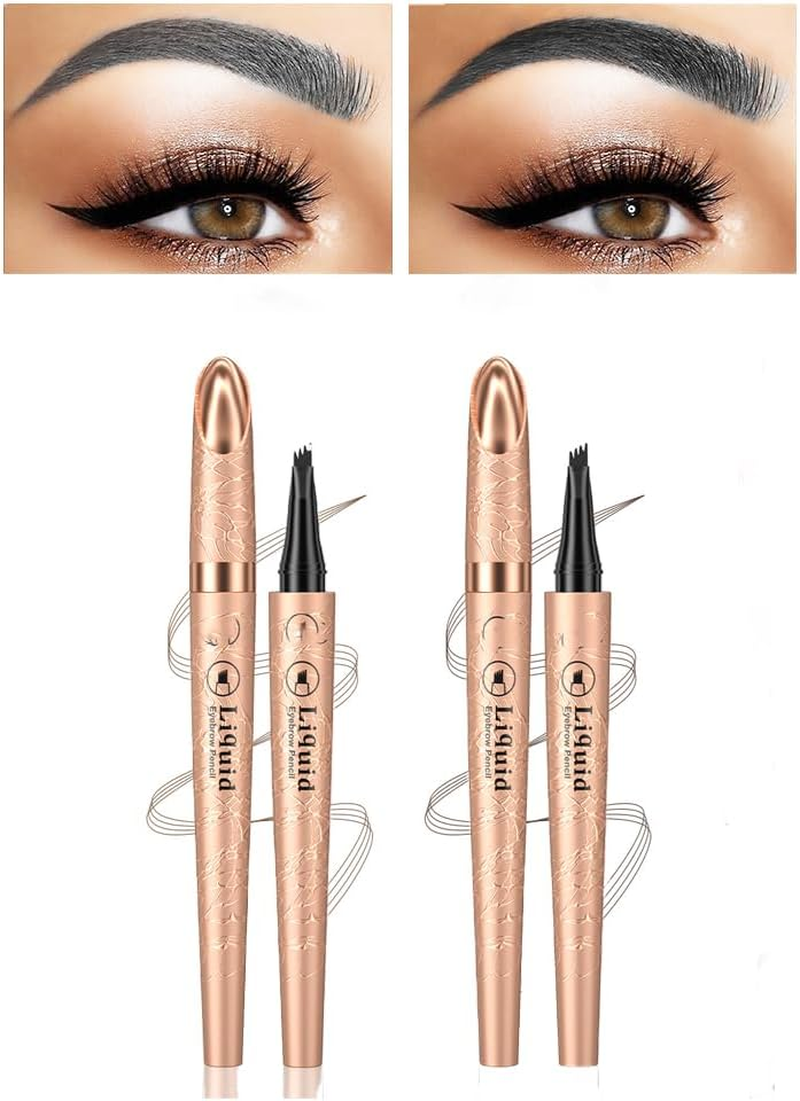 Pack of 2 Eyebrow Pencils, Microblading Eyebrow Pencil with 4 Fork Tips, Waterproof and Sweat-Resistant, Smudge-Proof Eyebrow Pencil Can Be Lightweight (Grey + Black) image number 4