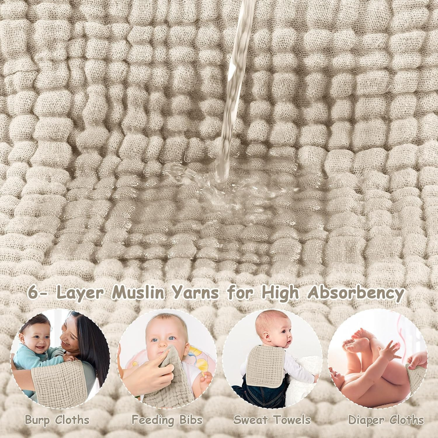 Muslin Burp Cloths 19.6X 11.8In, Pack of 6 - Large,Ultra Absorbent 100% Cotton for Baby Drool and Messes - Soft, Safe & Gentle Baby Burp Cloths for Boys & Girls - Multi (​​Dreamy Baby Towel Array​)