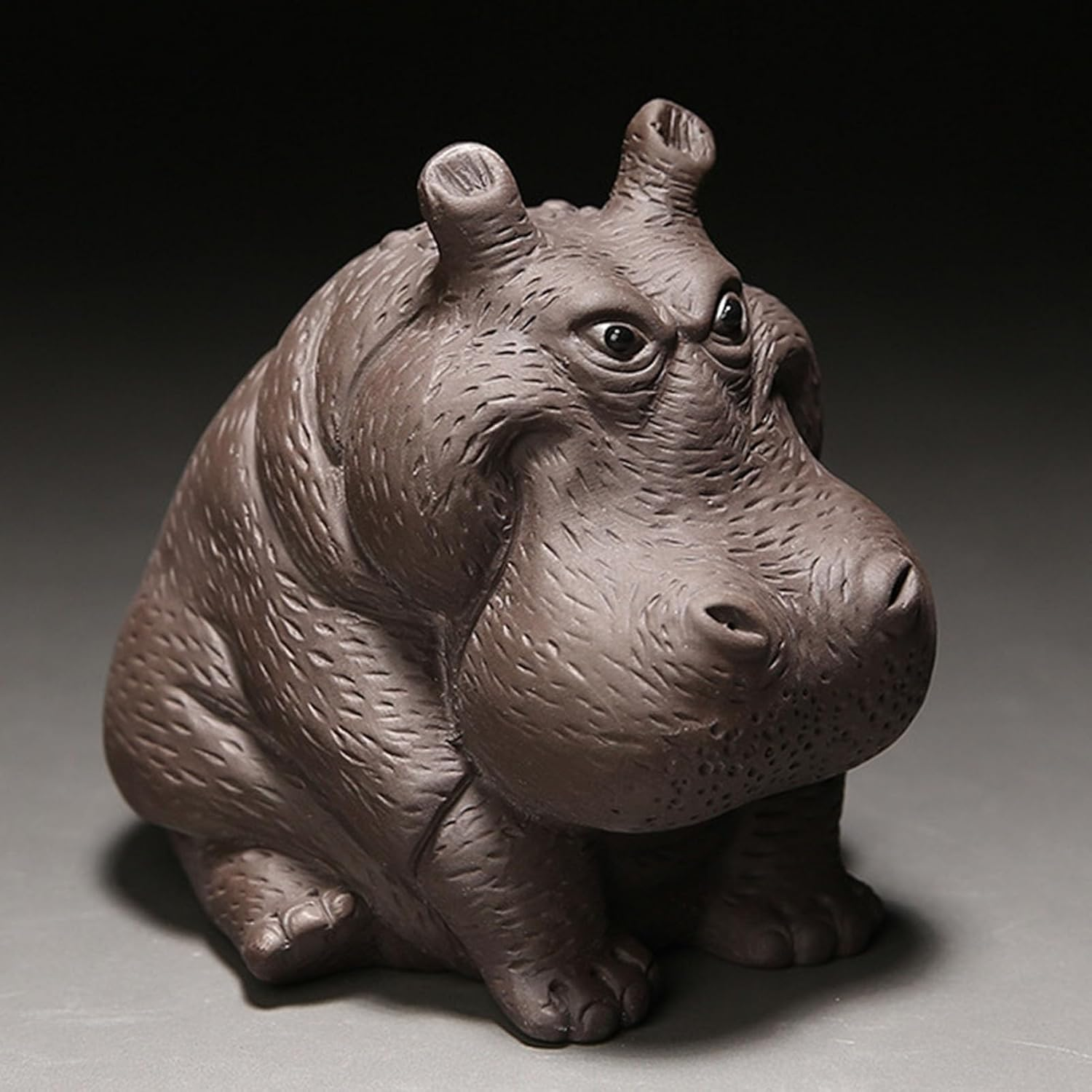 Handmade Purple Clay Hippo Figurine, Symbol of Prosperity, Tea Lovers, Home Office Decor, 3.7In image number 4
