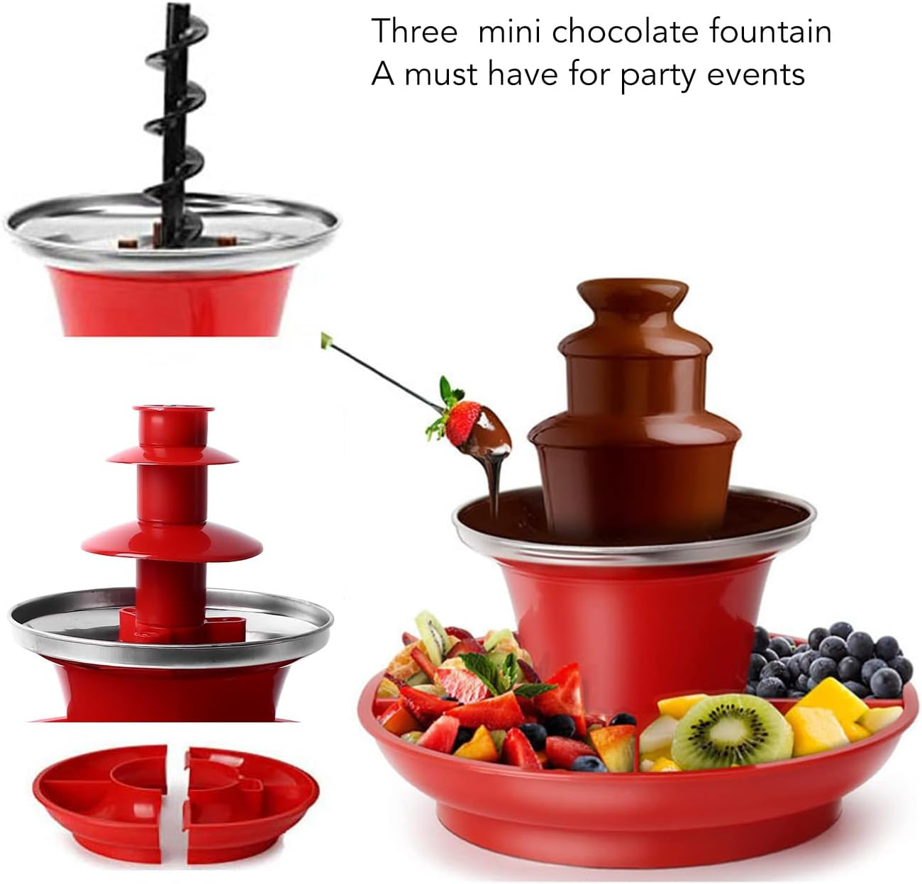 Chocolate Fountain Machine, 3 Layer Detachable Mini Fondue Fountain Cheese Fountain Buffalo Sauce Fountain Drink Fountain Party Fountain for Party Christmas Halloween image number 3
