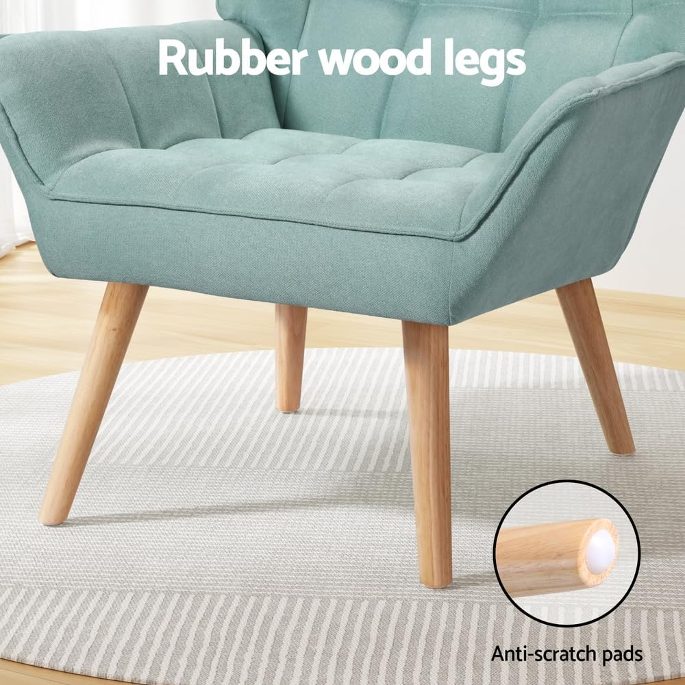 Artiss Armchair, Blue Recliner Lounge Dining Chairs Sofa Nursing Occasional Reading Seating Armchairs Home Living Room Bedroom Furniture, Upholstered with Linen Fabric image number 6