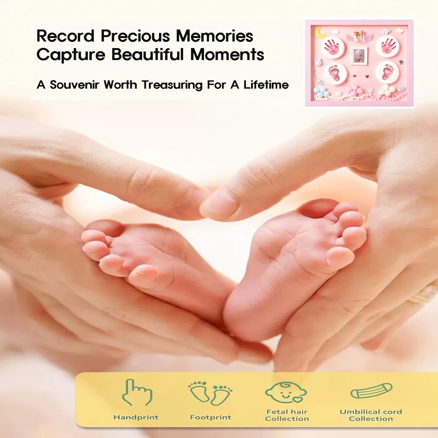 Pink Baby Handprint and Footprint Photo Frame for Girls Baby Shower, Personalized New Moms Gift with Hand and Foot Clay Mold and Casting Kit for Newborn Essentials, All-In-One Baby Registry Stuff with Nursery Picture Frame for New Parents image number 2