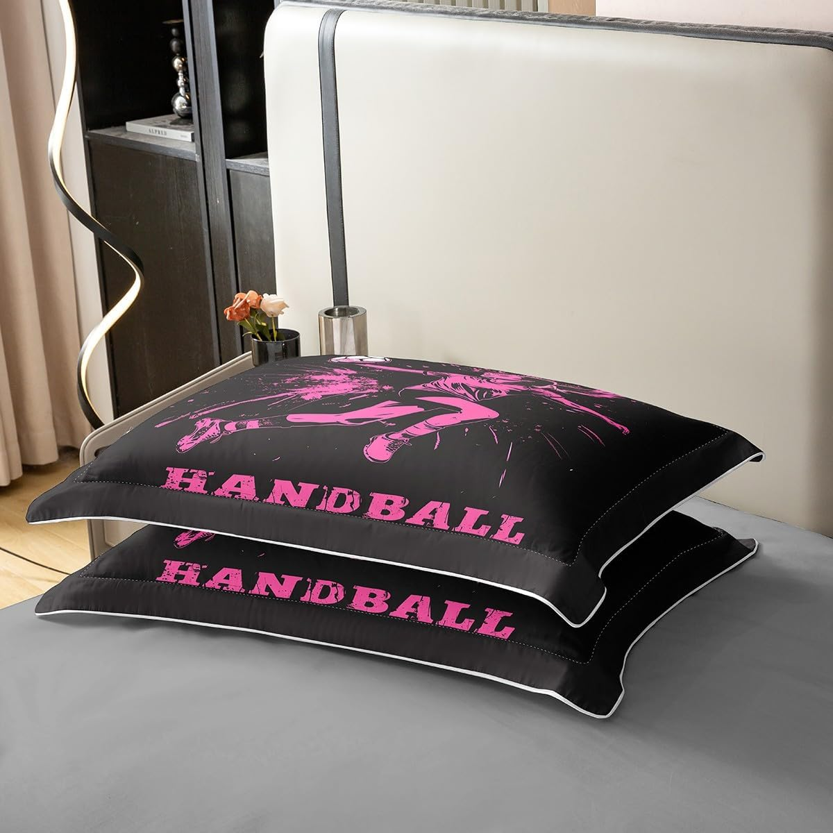 Homewish Ball Games Cotton Duvet Cover Set for Children Boys Girls Handball Bed Linen 155 X 220 Cm Ink Splash Graffiti Black Pink Bedding Set Bed Set Room Decor Soft 2-Piece image number 1