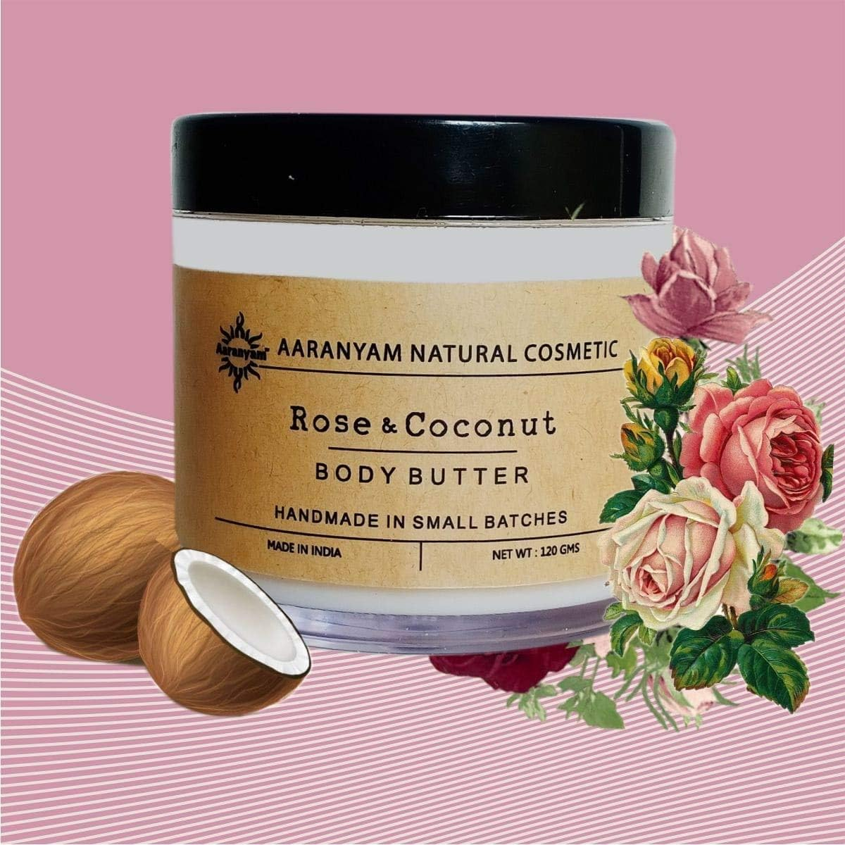Aaranyam Rose & Coconut Body Butter Moisturizer Cream - Dry Skin Moisturizer with Goodness of Shea Butter Raw Cocoa Butter - Body Cream - Winter Cream for Women & Men, 120 G image number 2
